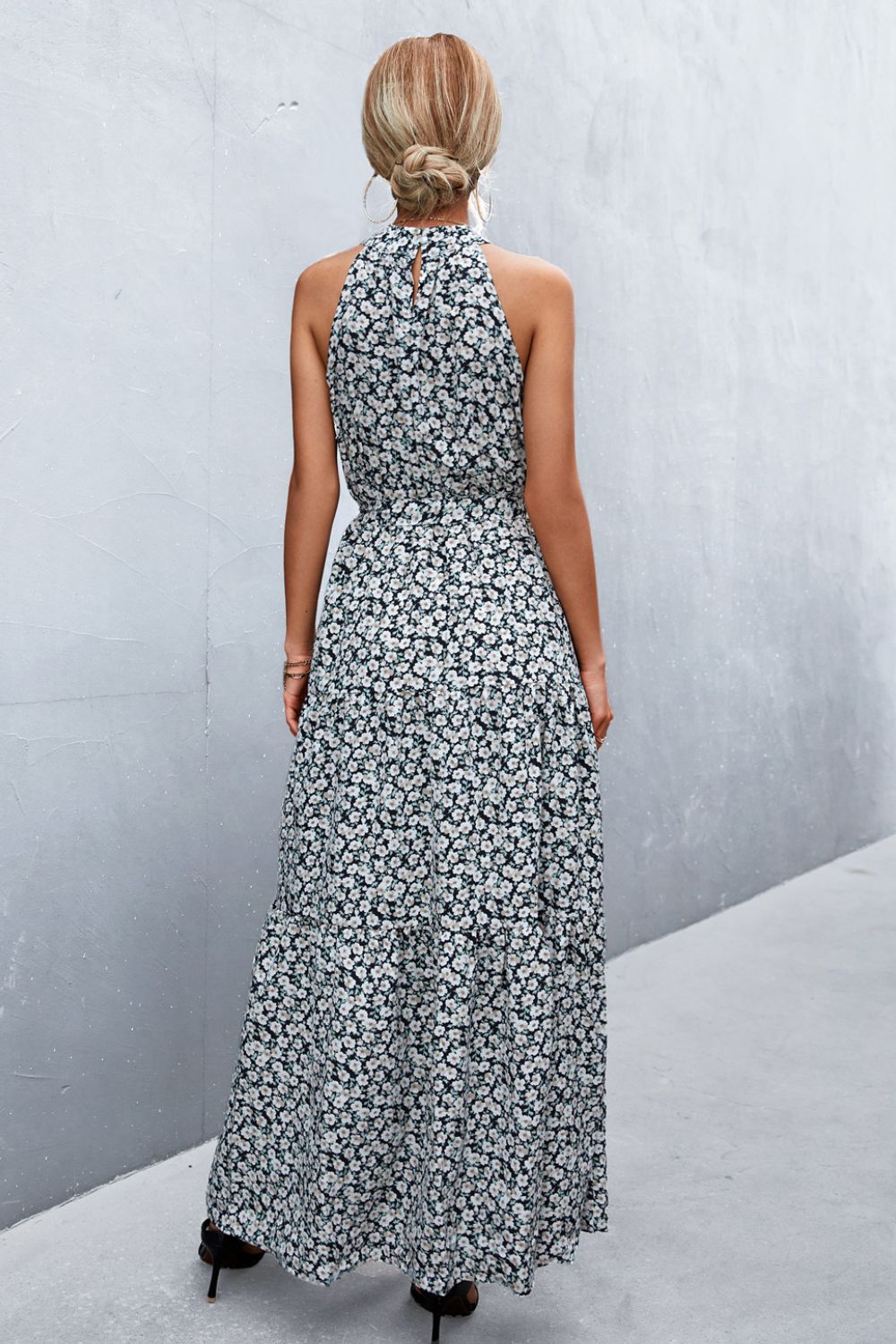 Printed Sleeveless Tie Waist Maxi Dress in Rose Floral in Rose/Floral