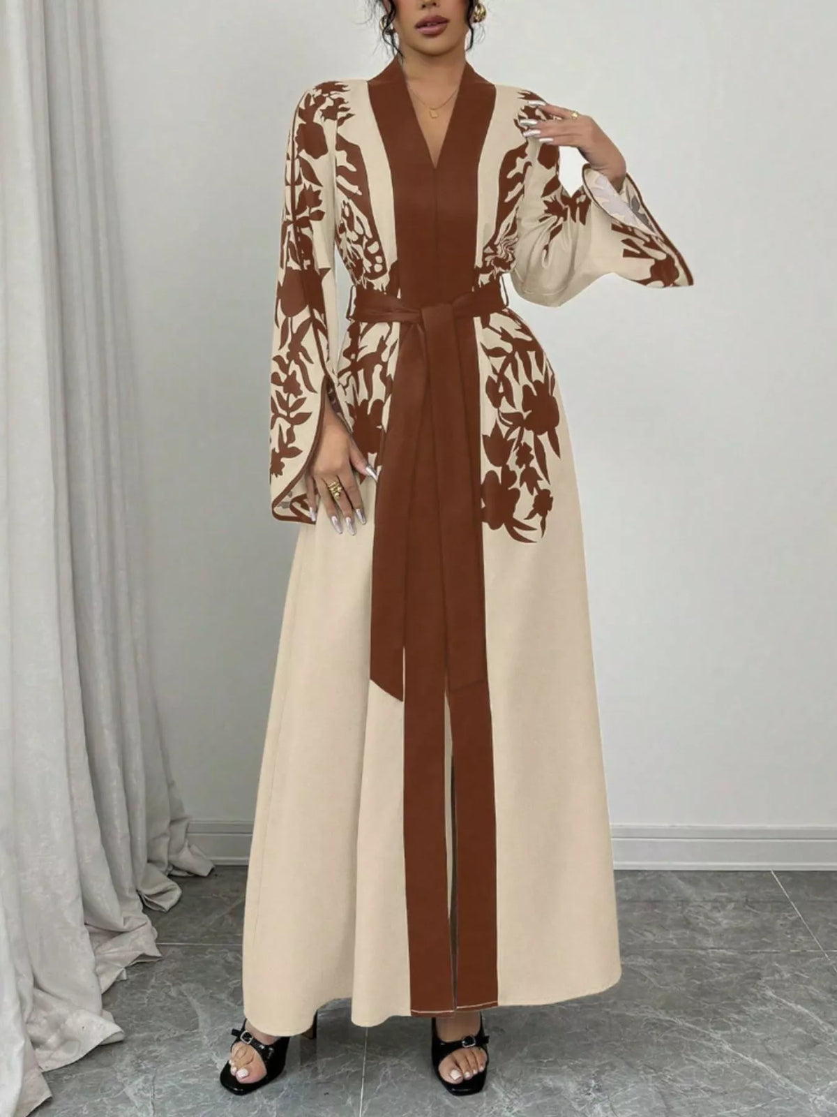 Printed Tie-Waist Maxi Dress with Front Split by Calliope