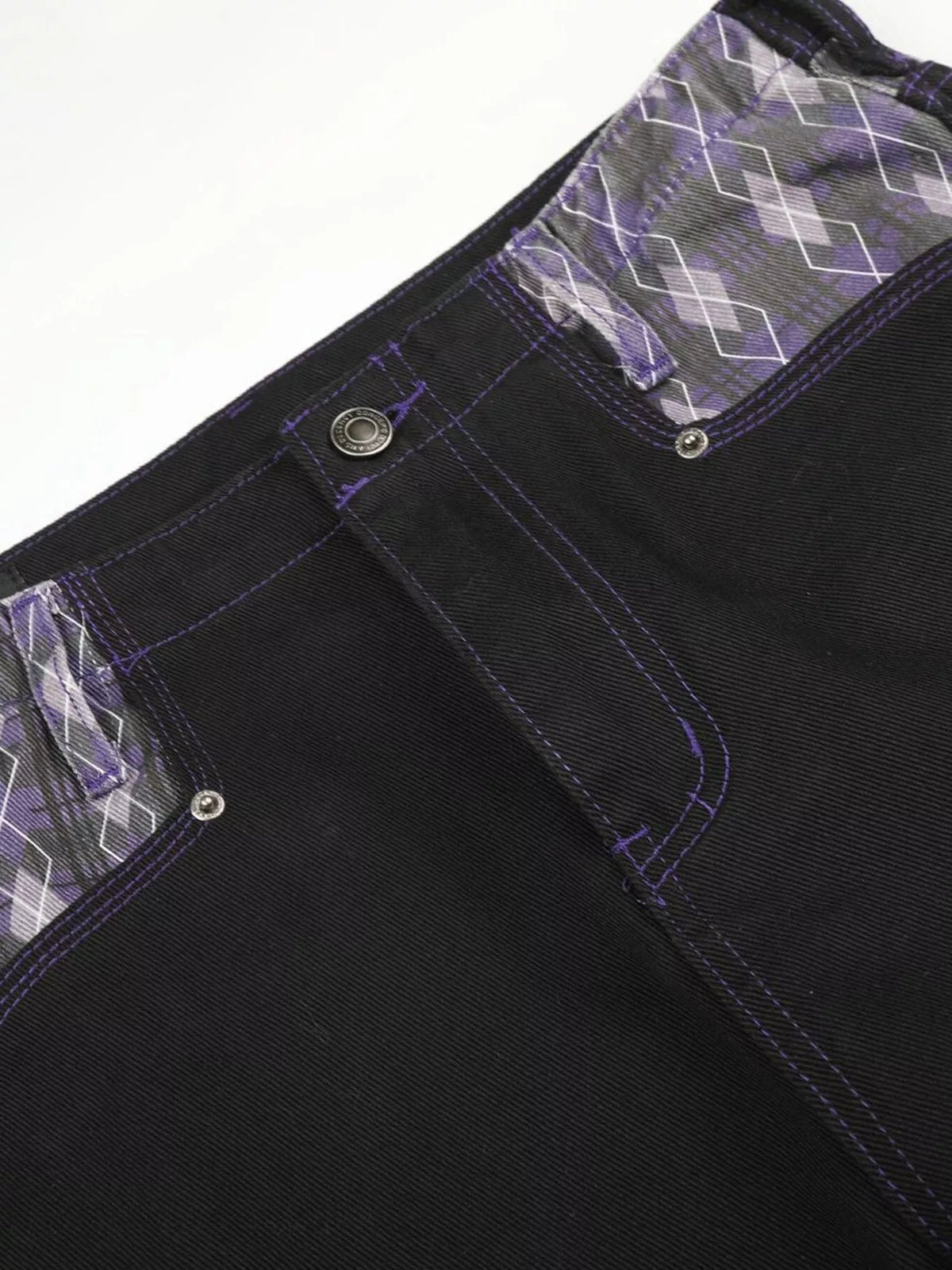 High-Waisted Wide-Leg Jeans with Argyle Accents in Black by TrendMaster