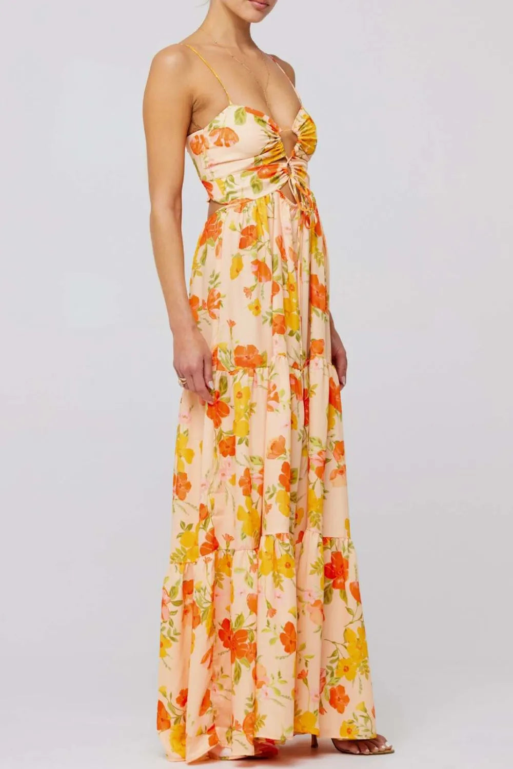 Floral Tie-Front Tiered Maxi Dress