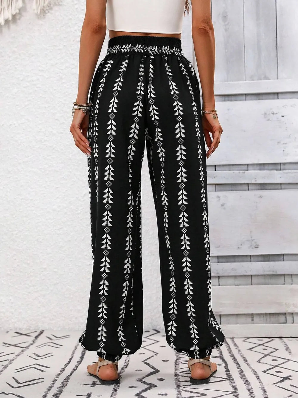 Tied Printed High-Waist Pants