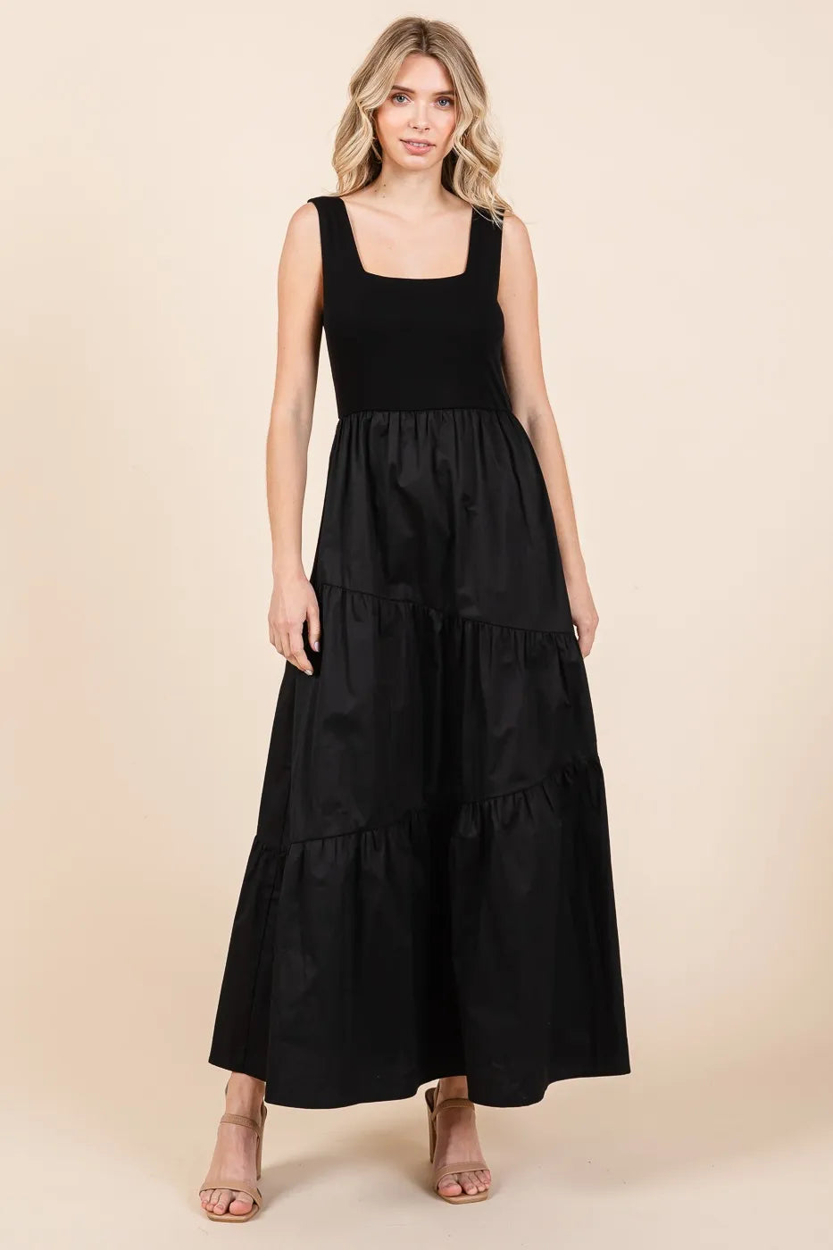 Mix Media Square Neck Maxi Dress in Black by Mittoshop