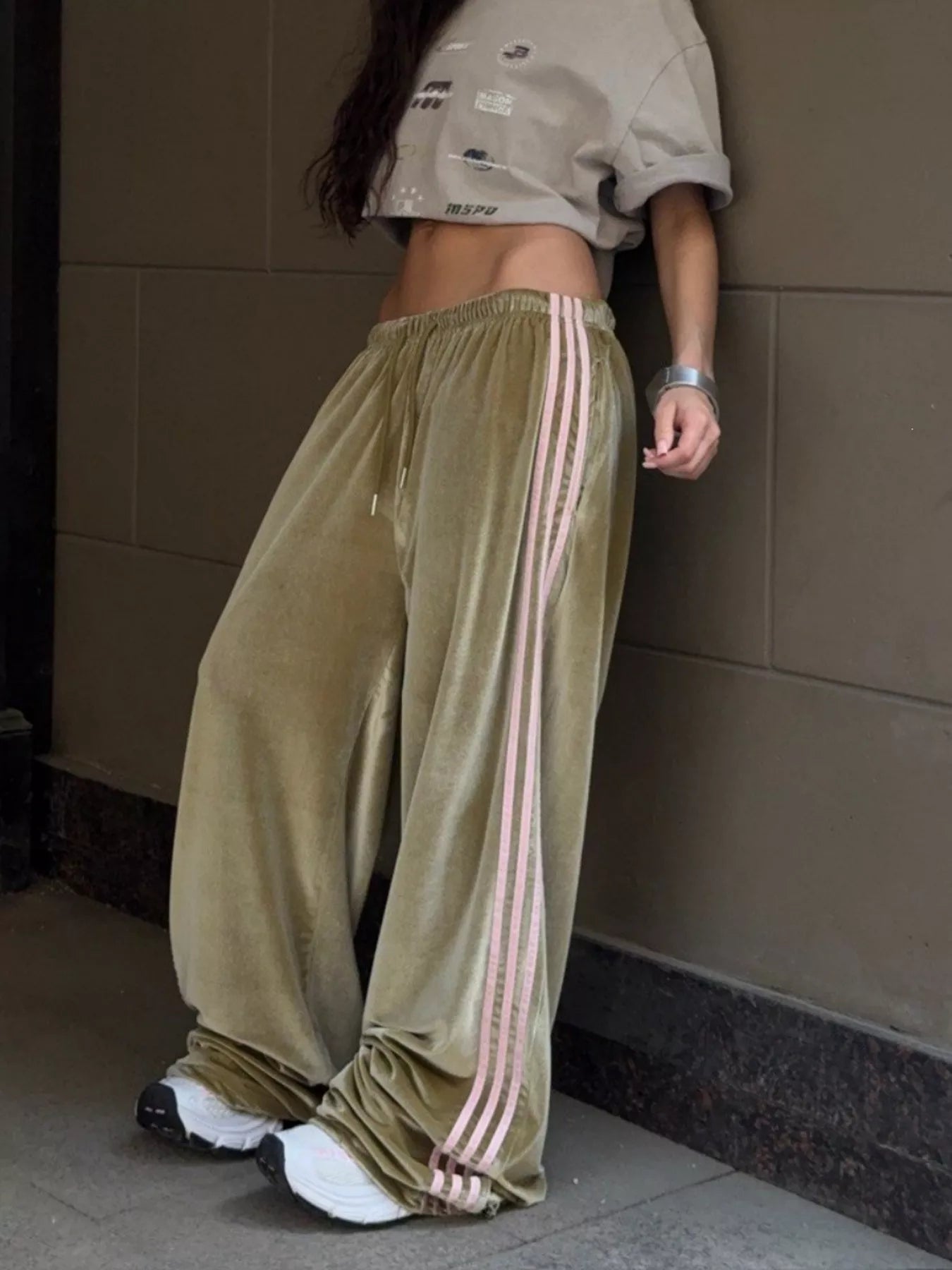 Velvet Wide-Leg Drawstring Pants