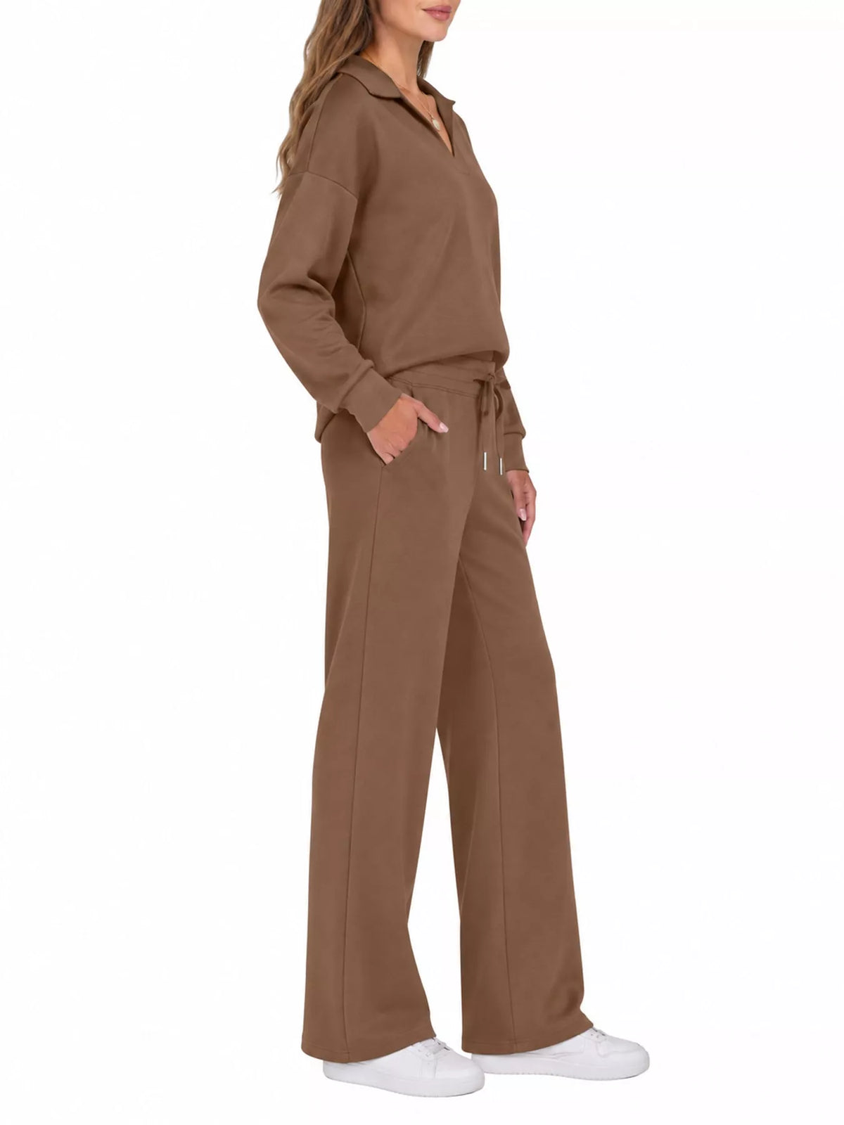 Dropped Shoulder Top and Drawstring Pant Set