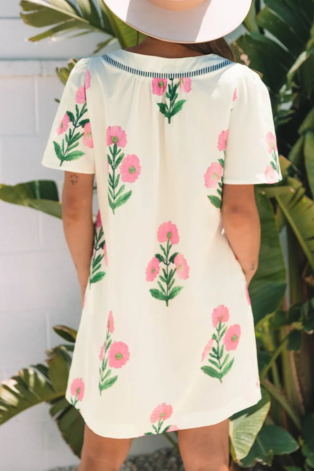 Floral Flutter Sleeve Mini Dress in Cream
