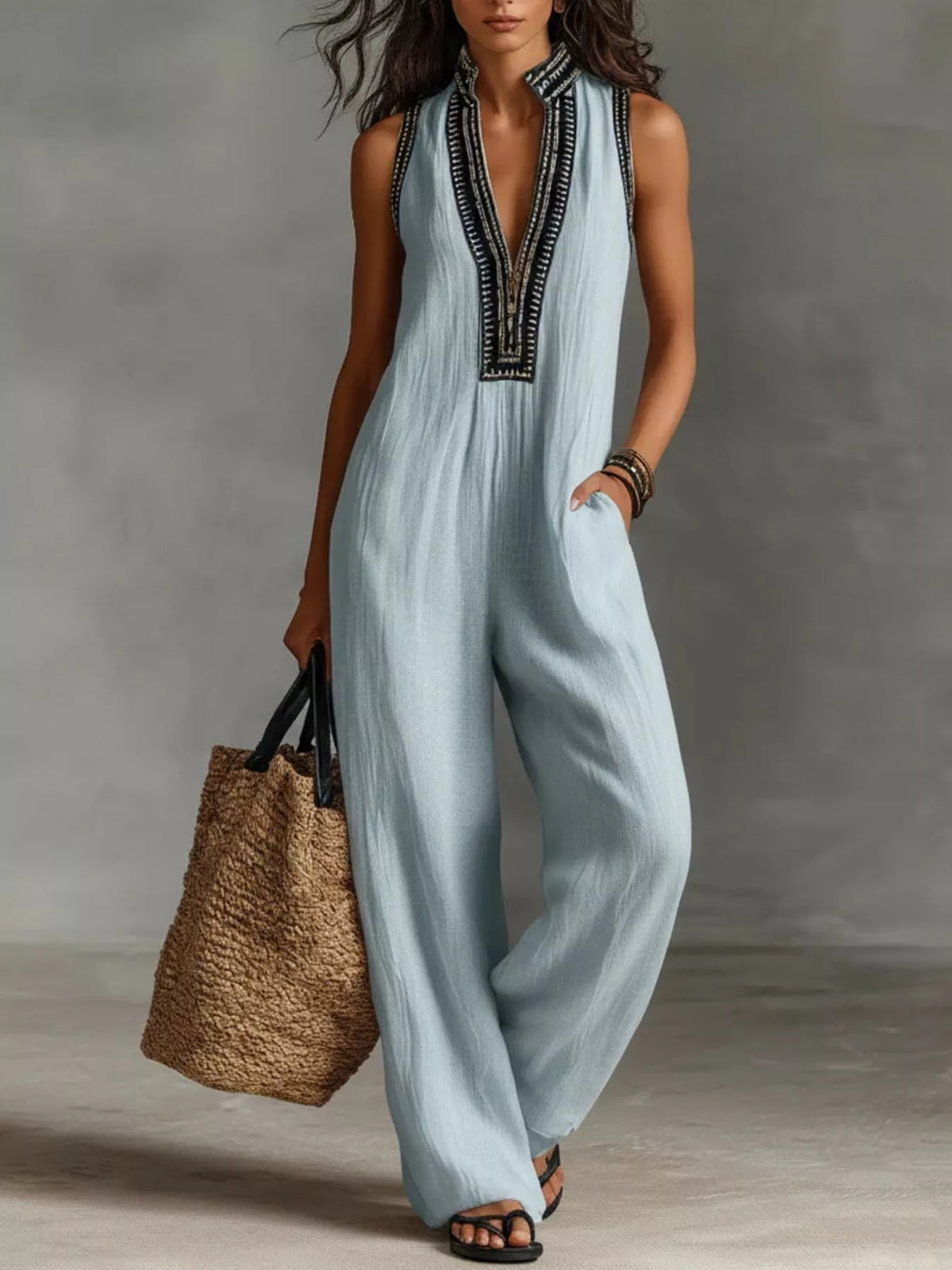 Sleeveless Wide-Leg Jumpsuit, Plus Size