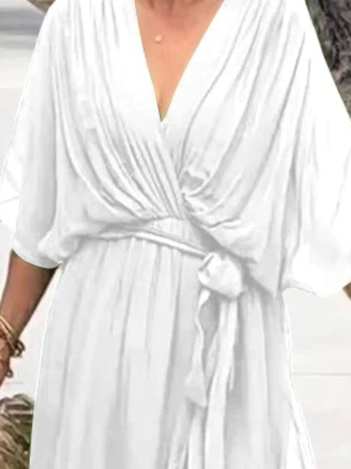 Flowy Tie-Front Midi Dress with Flutter Sleeves