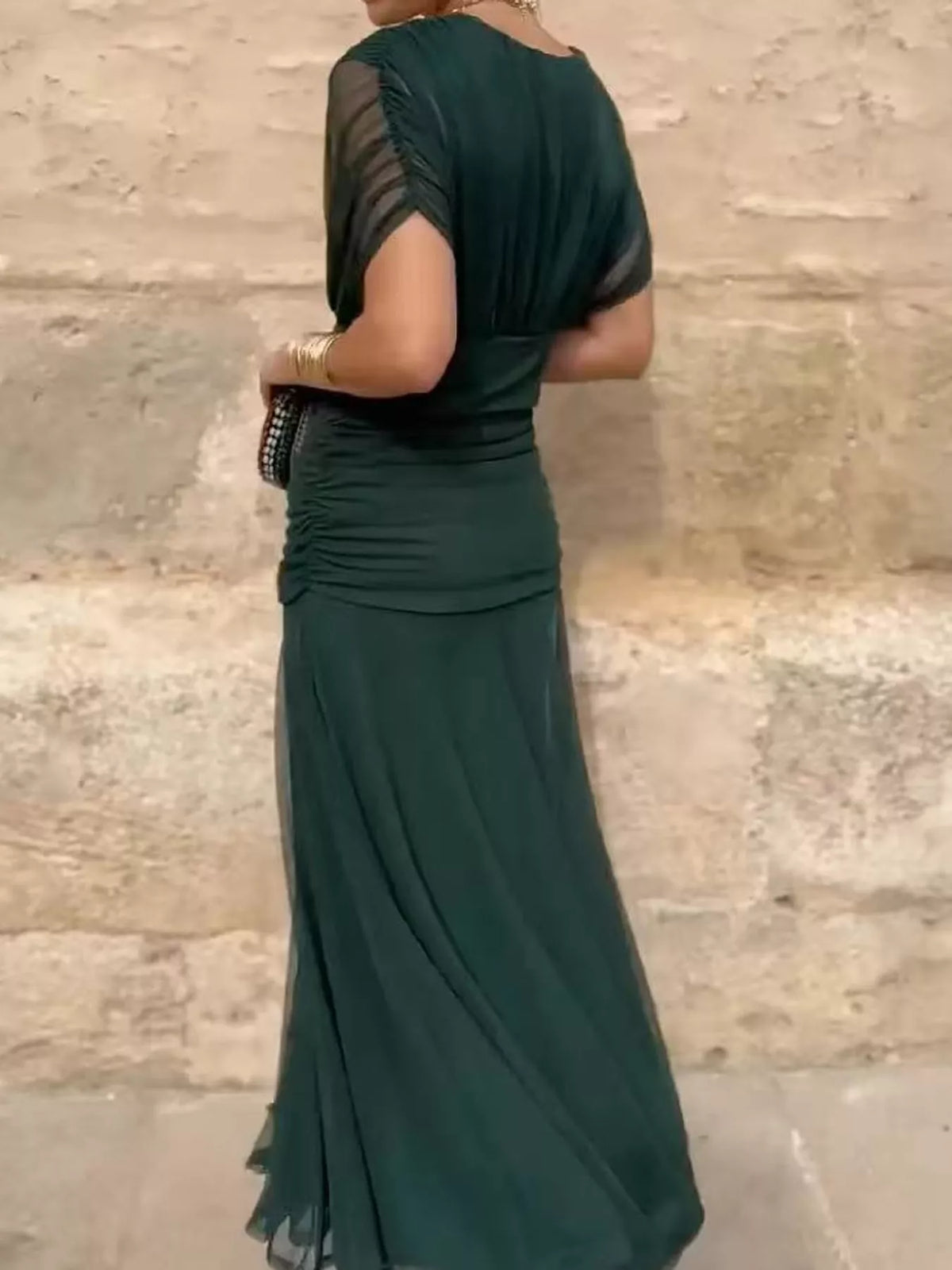 Off-Shoulder Mesh Ruched Maxi Dress, Plus Size