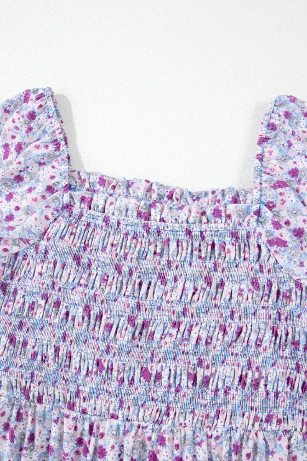 Smocked Tiered Floral Maxi Dress in Lavender