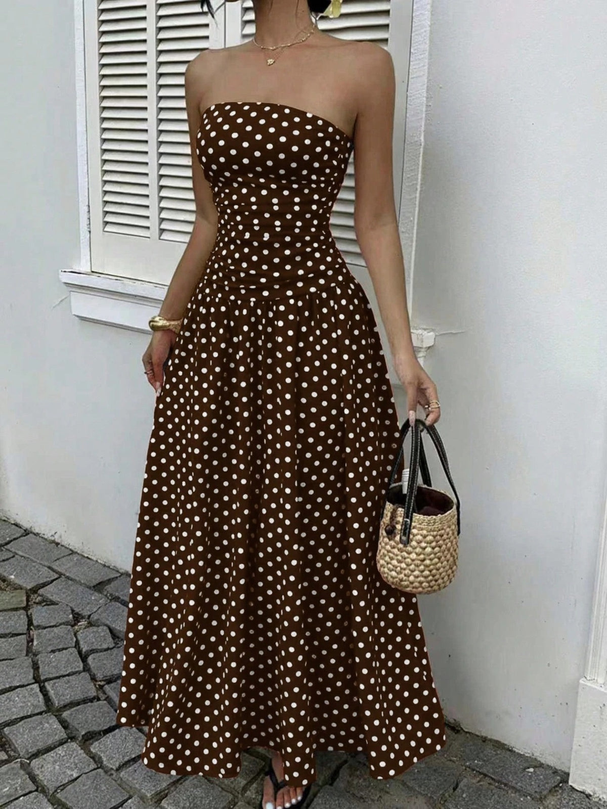 Polka Dot Strapless Maxi Dress