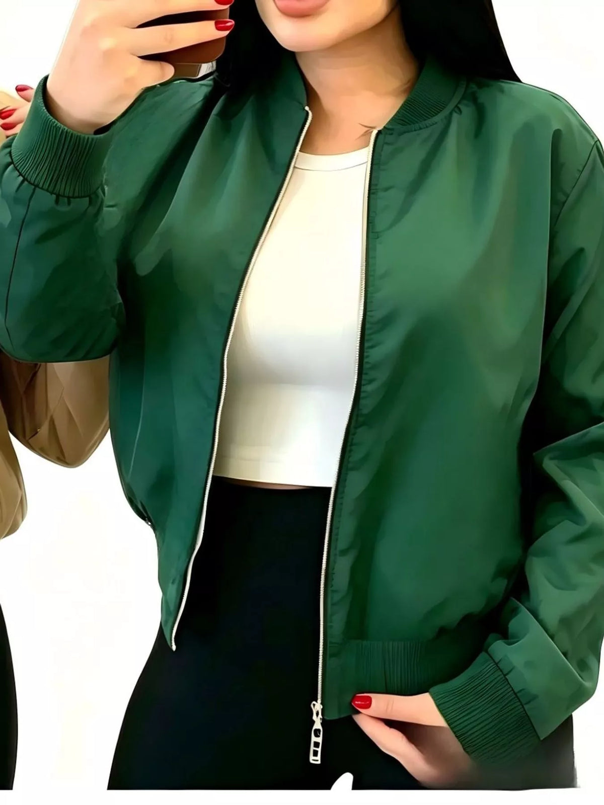 Ribbed Zip-Up Bomber Jacket