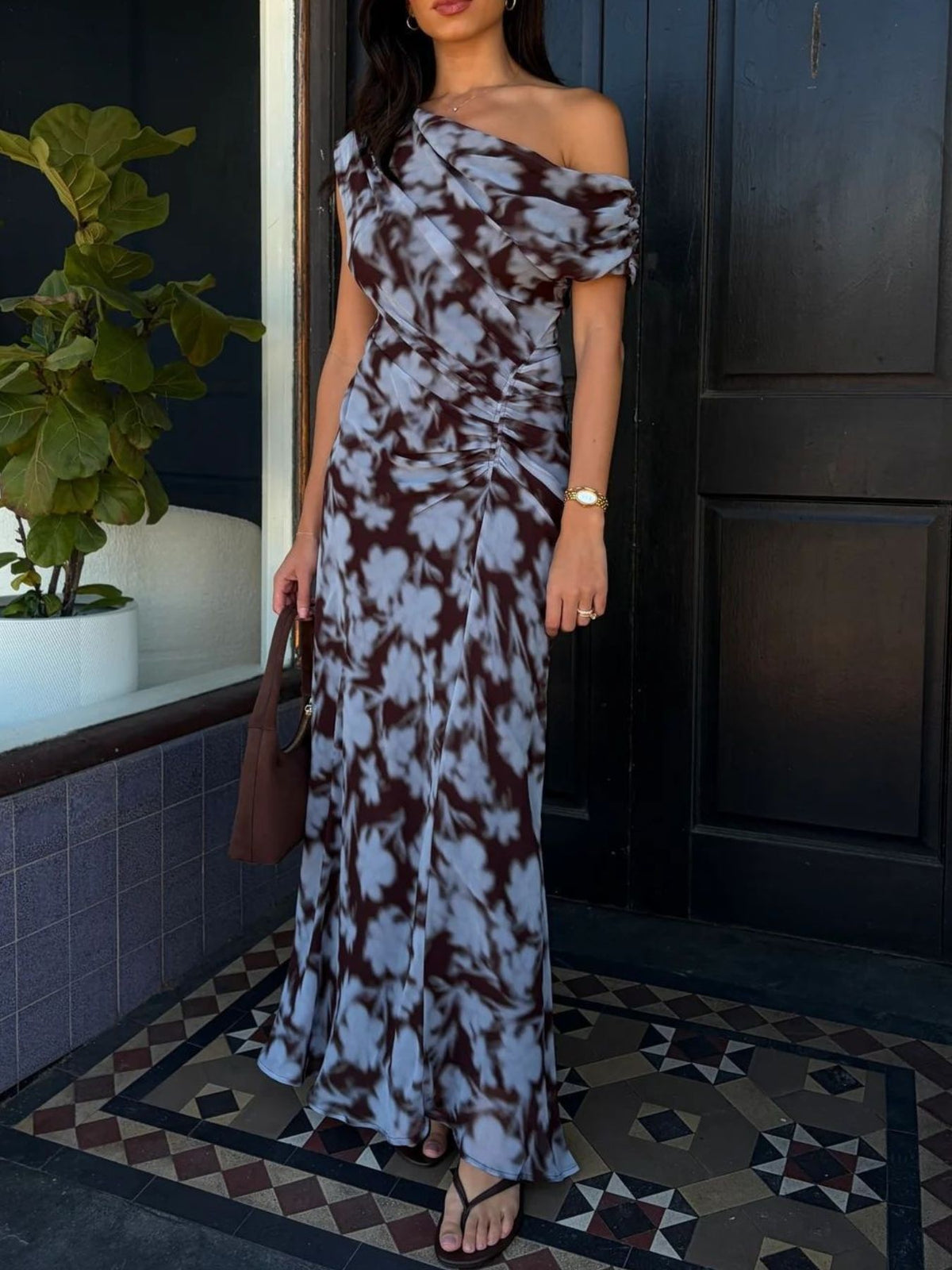 One-Shoulder Floral Maxi Dress