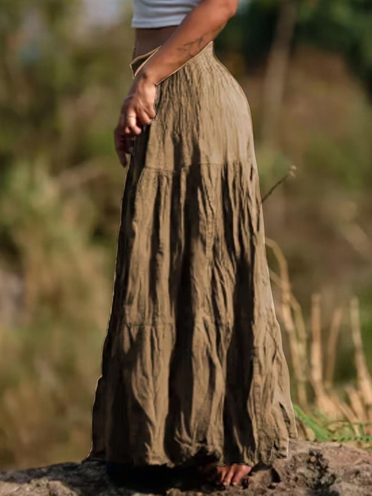 Tiered Ruched Maxi Skirt