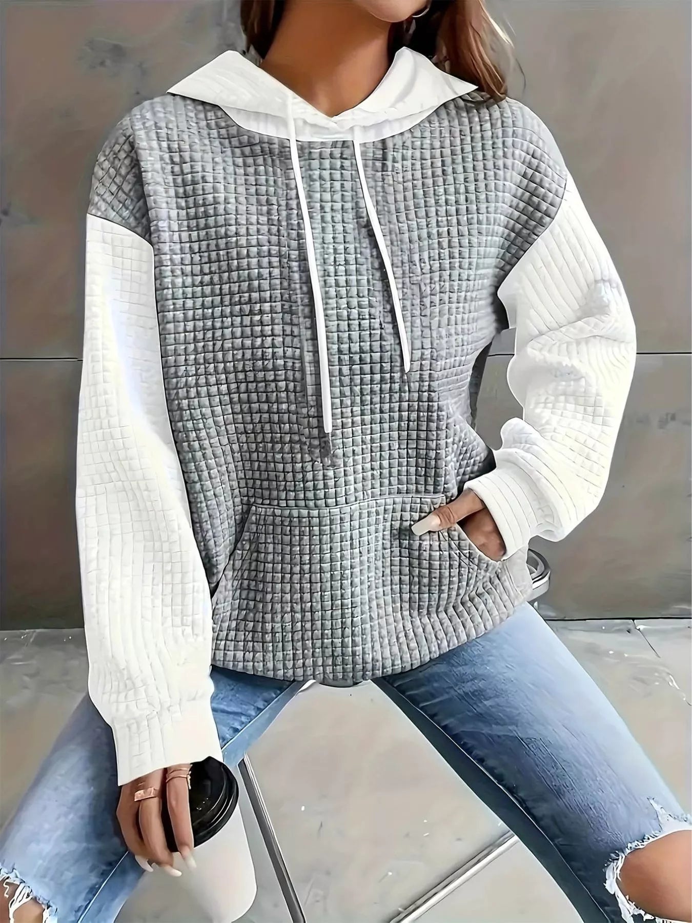 Textured Kangaroo Pocket Hoodie