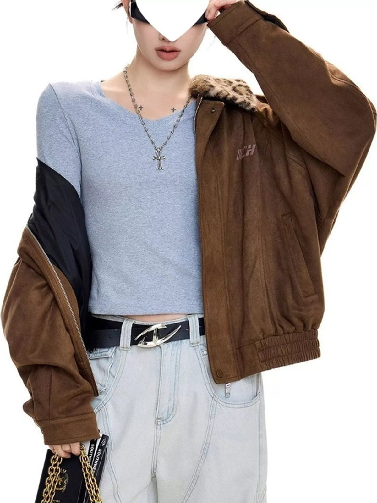 Faux Fur Collar Zip-Up Jacket