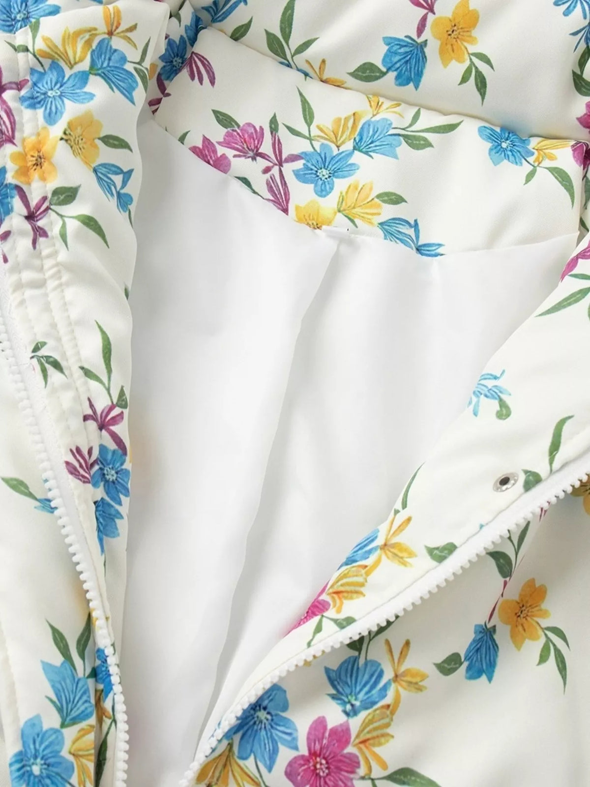 Floral Print Puffer Jacket in White by Prisca