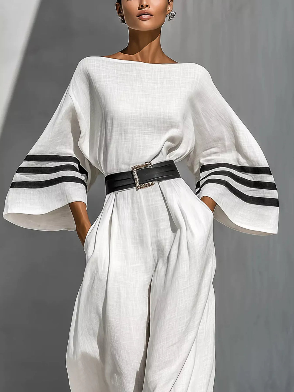 Wide Sleeve Striped Jumpsuit