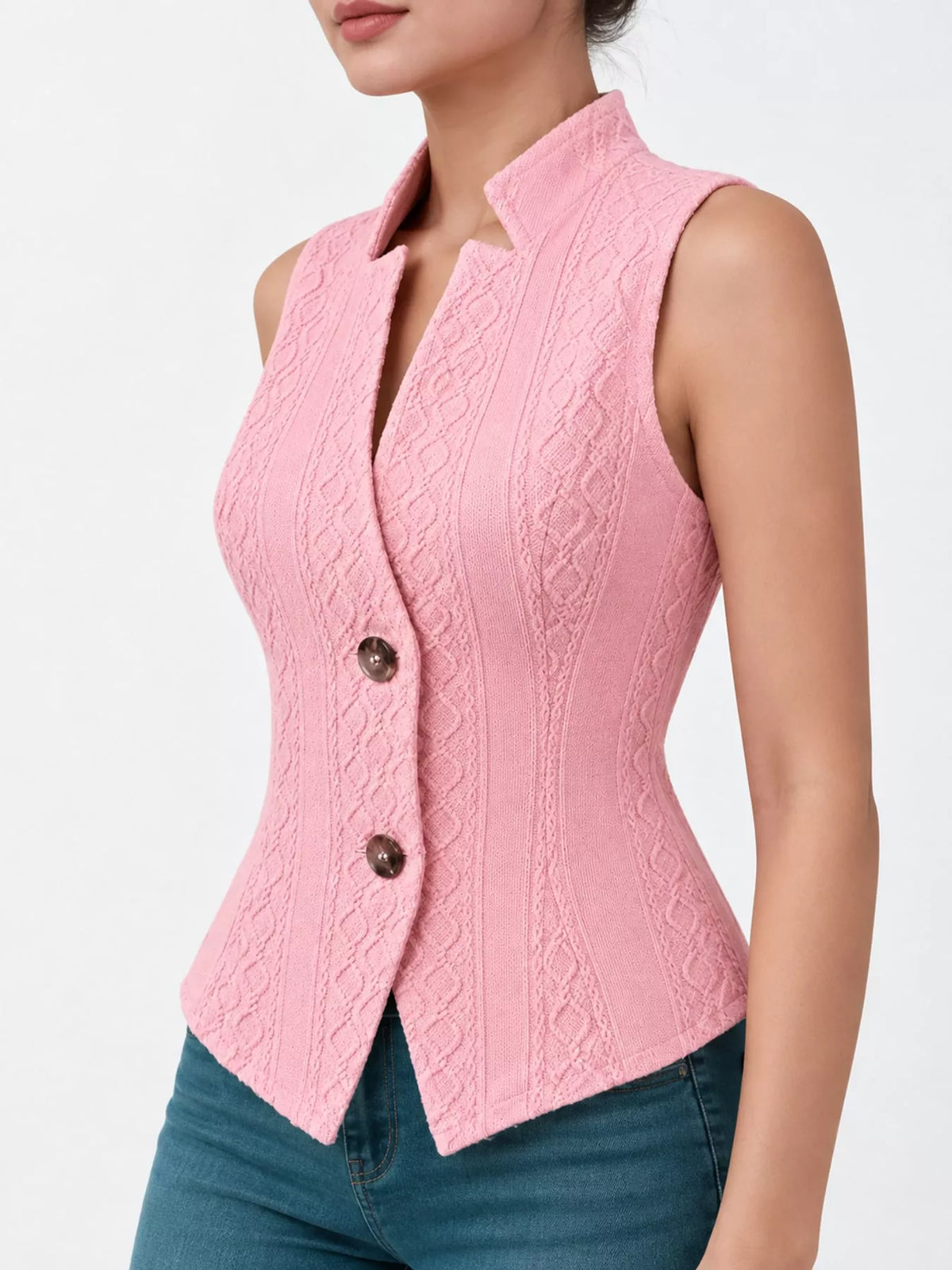Textured Slim-Fit Button-Down Vest Coat