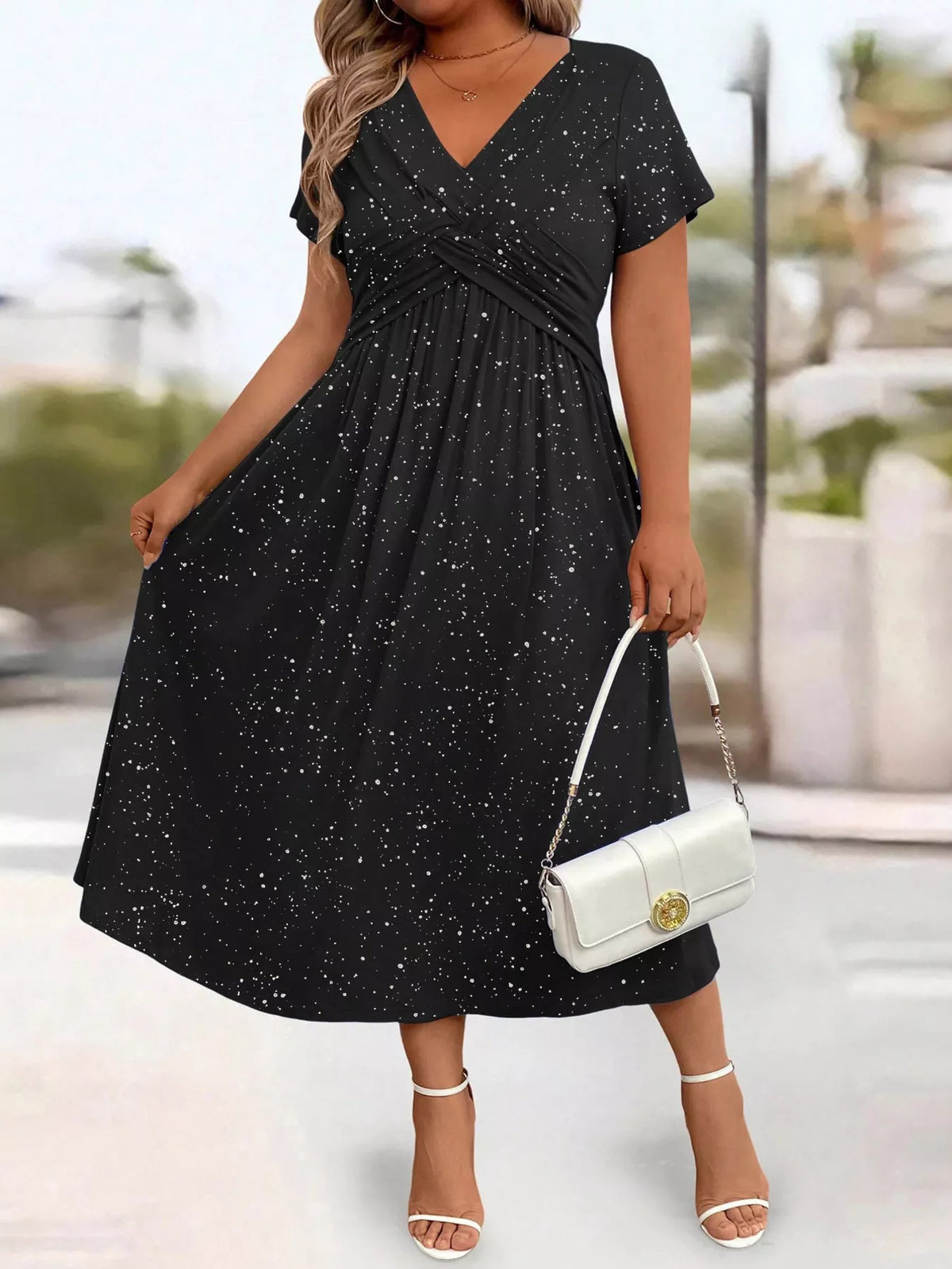 Glitter Flutter Sleeve Midi Dress