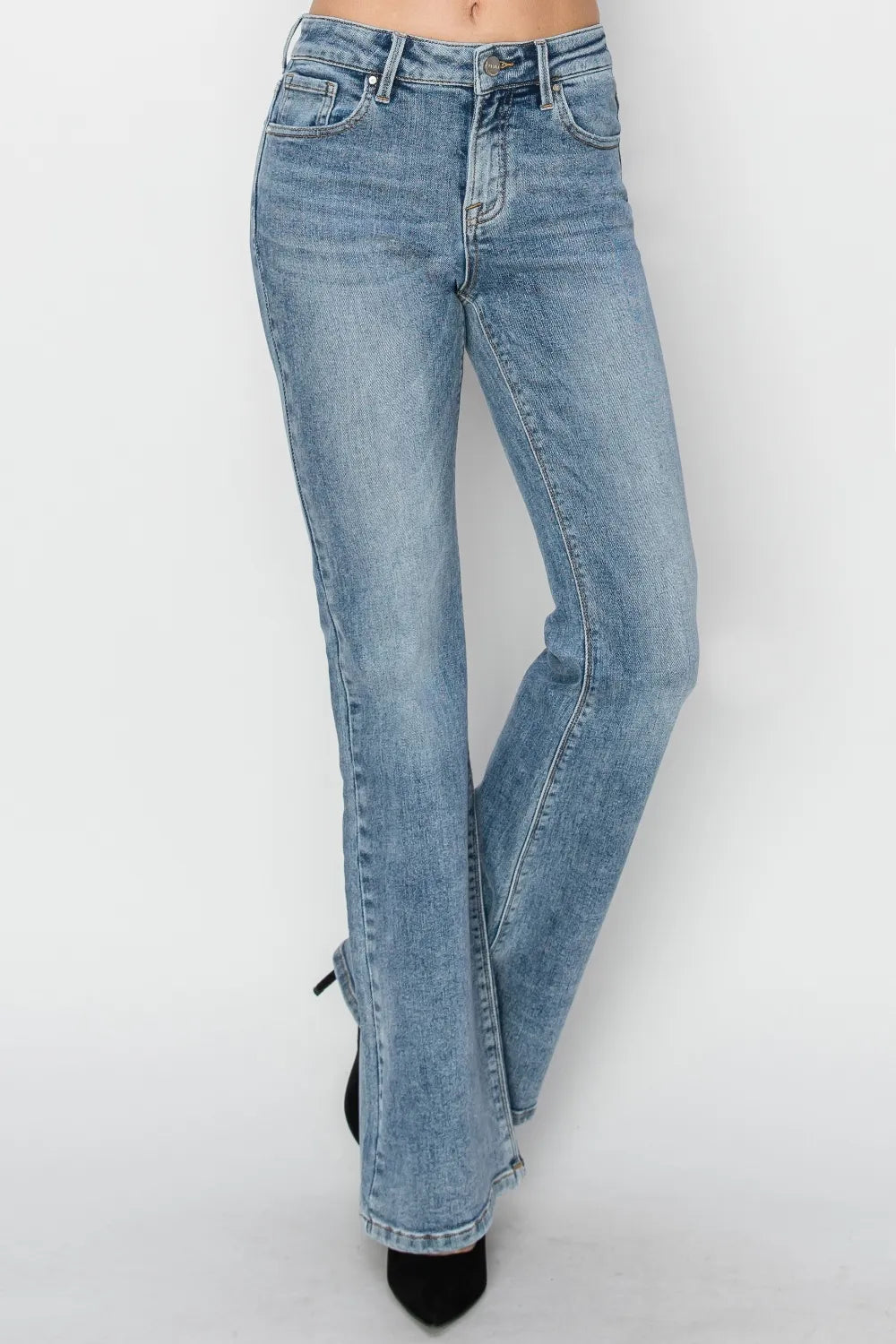 Risen Mid Rise Bootcut Jeans in Medium Wash
