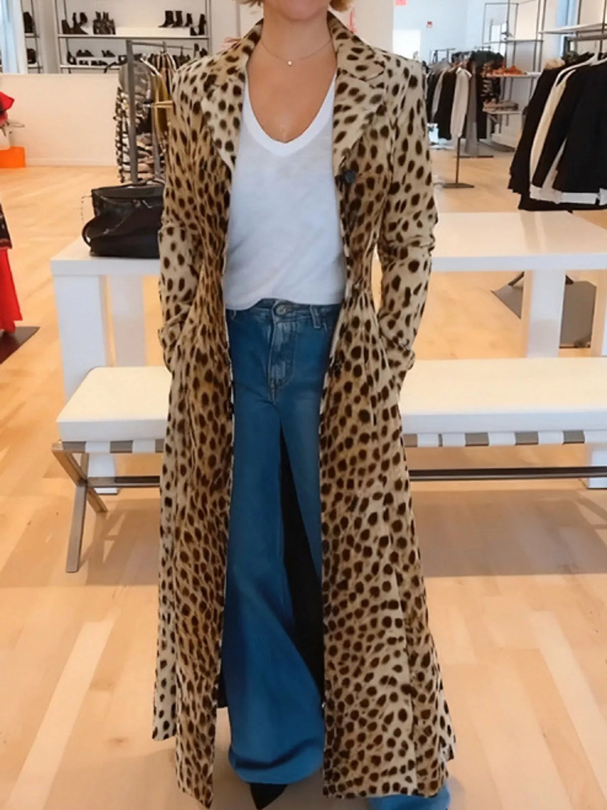Leopard Print Longline Trench Coat