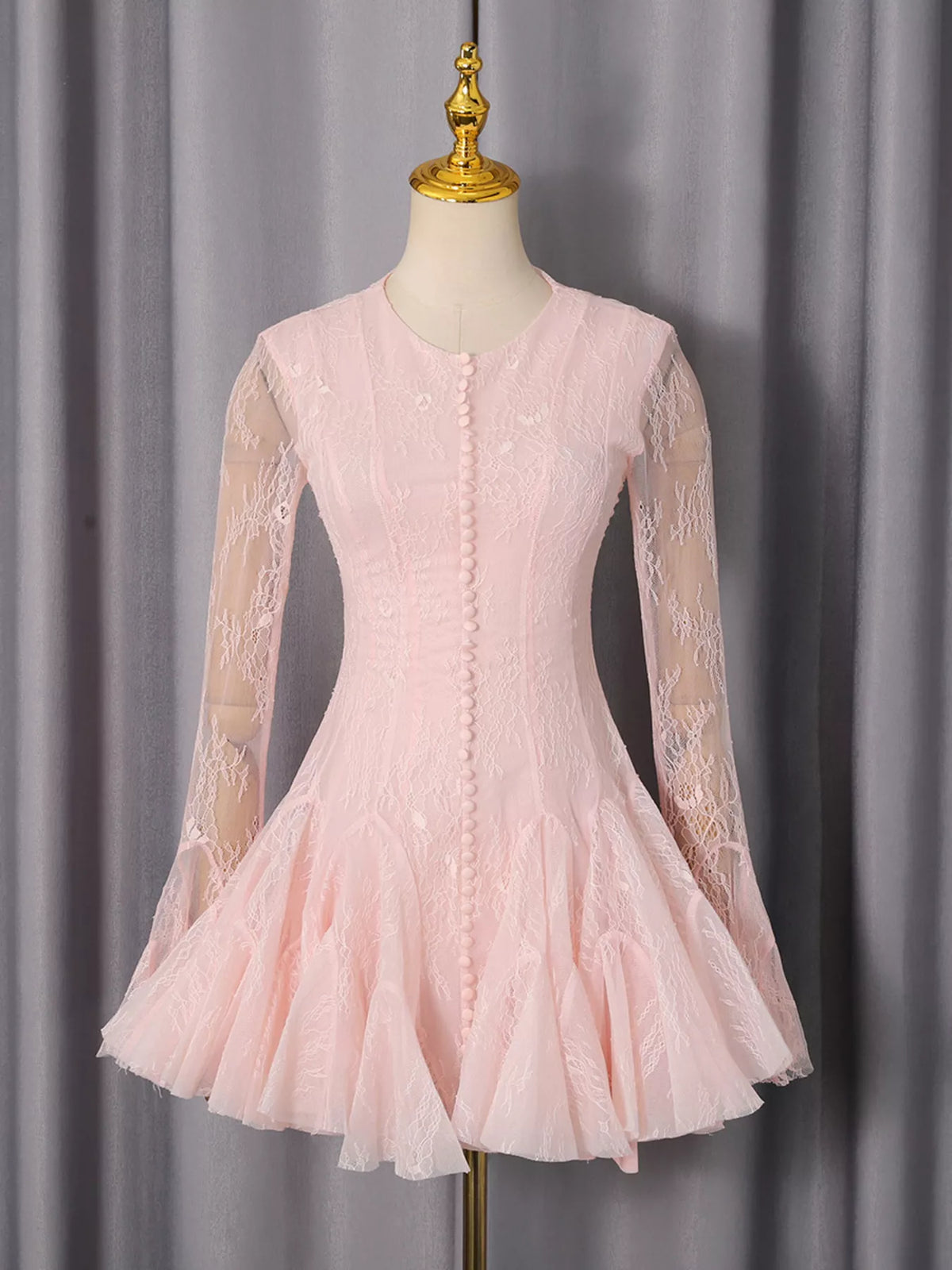 Lace Flare Sleeve Mini Dress in Pink
