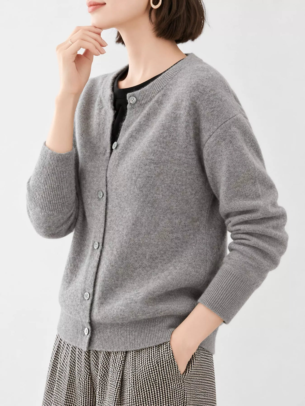 Crew Neck Button-Down Cardigan