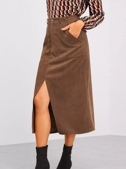 Front Slit Shift Midi Skirt