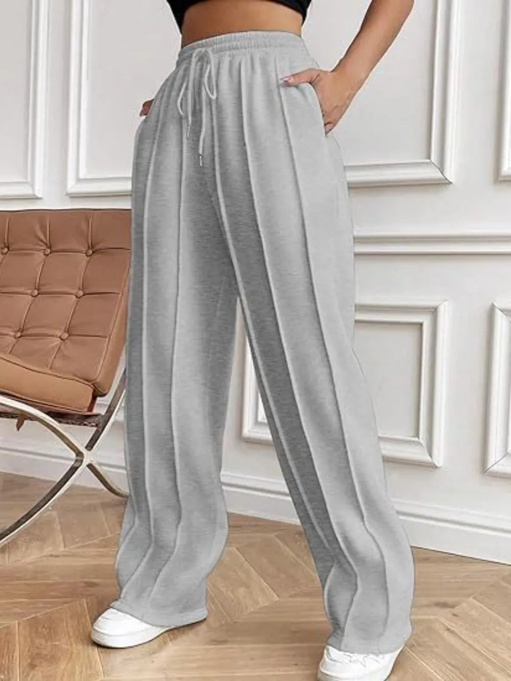 Drawstring Wide Leg Pants with Pockets by K&L