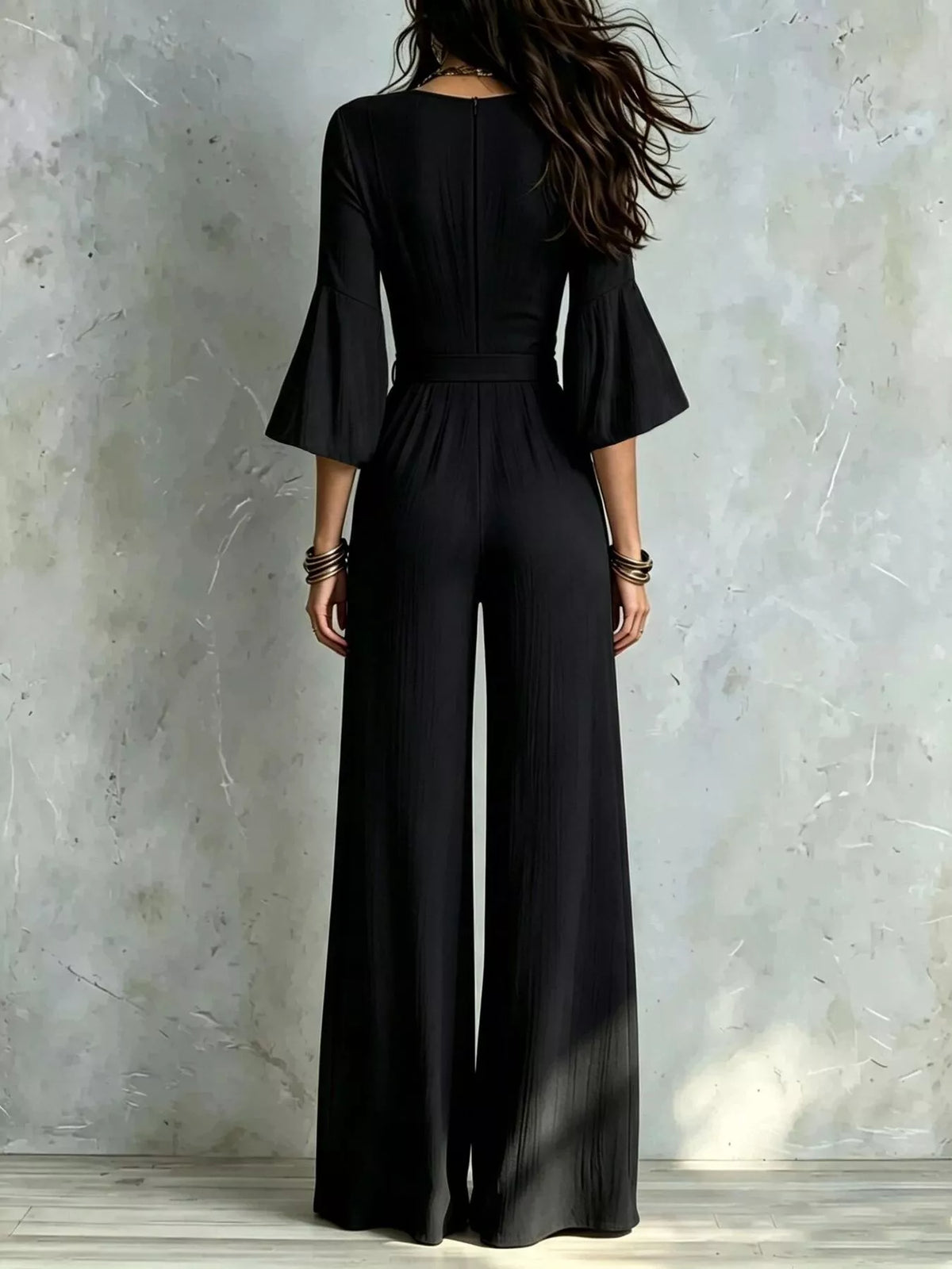 Pleated Wide-Leg Jumpsuit with Tie Waist