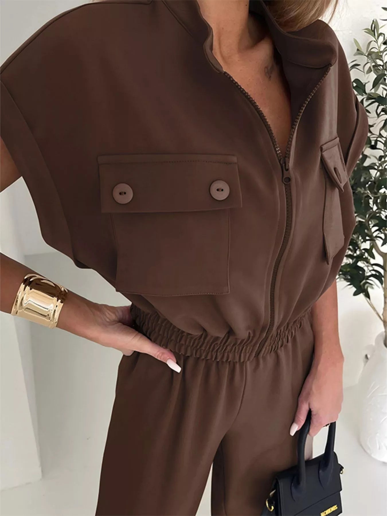 Cargo Pocket Jumpsuit in Brown