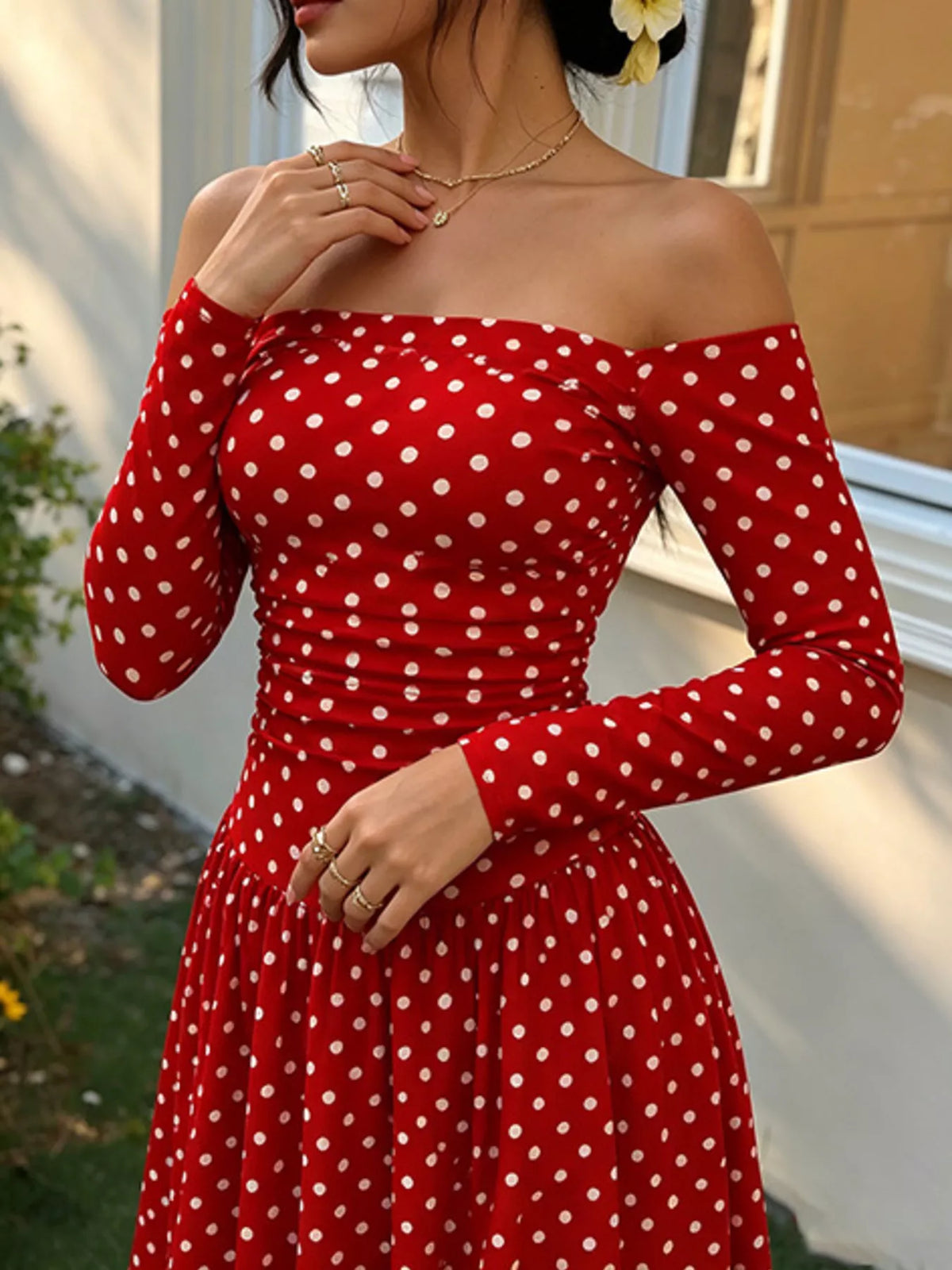 Off-the-Shoulder Ruched Maxi Dress