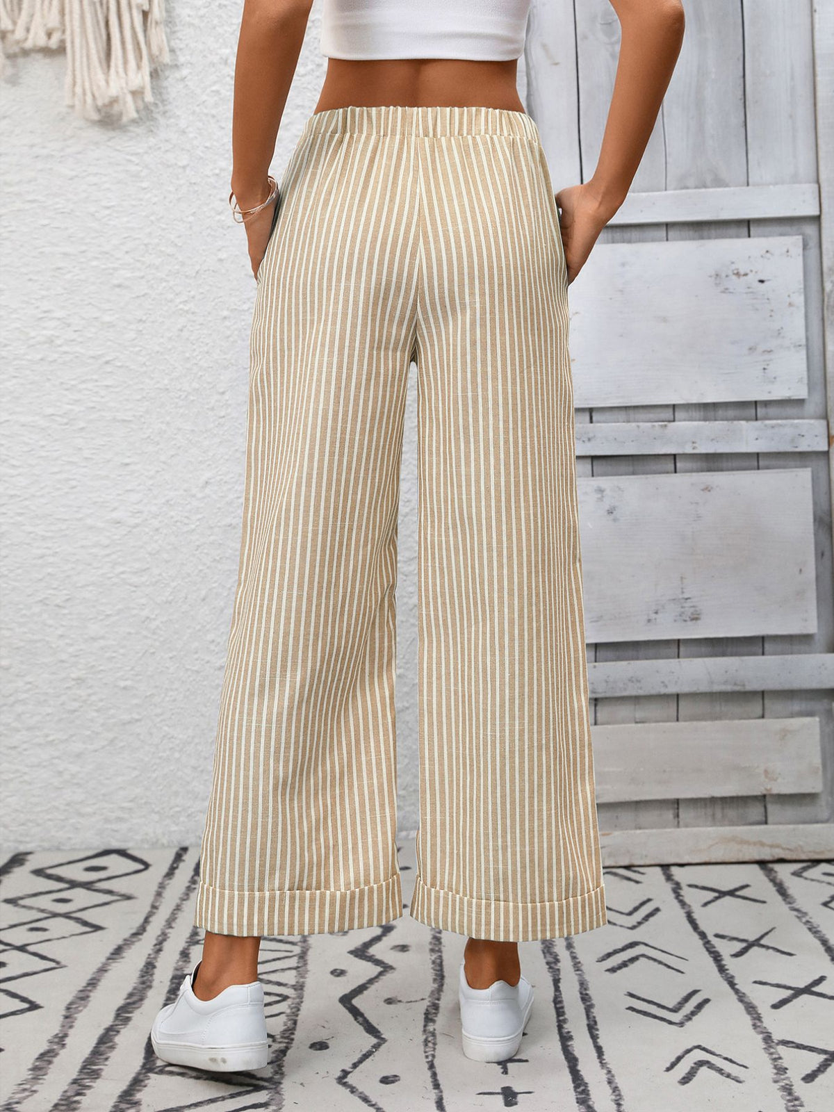 Striped Wide Leg Drawstring Pants
