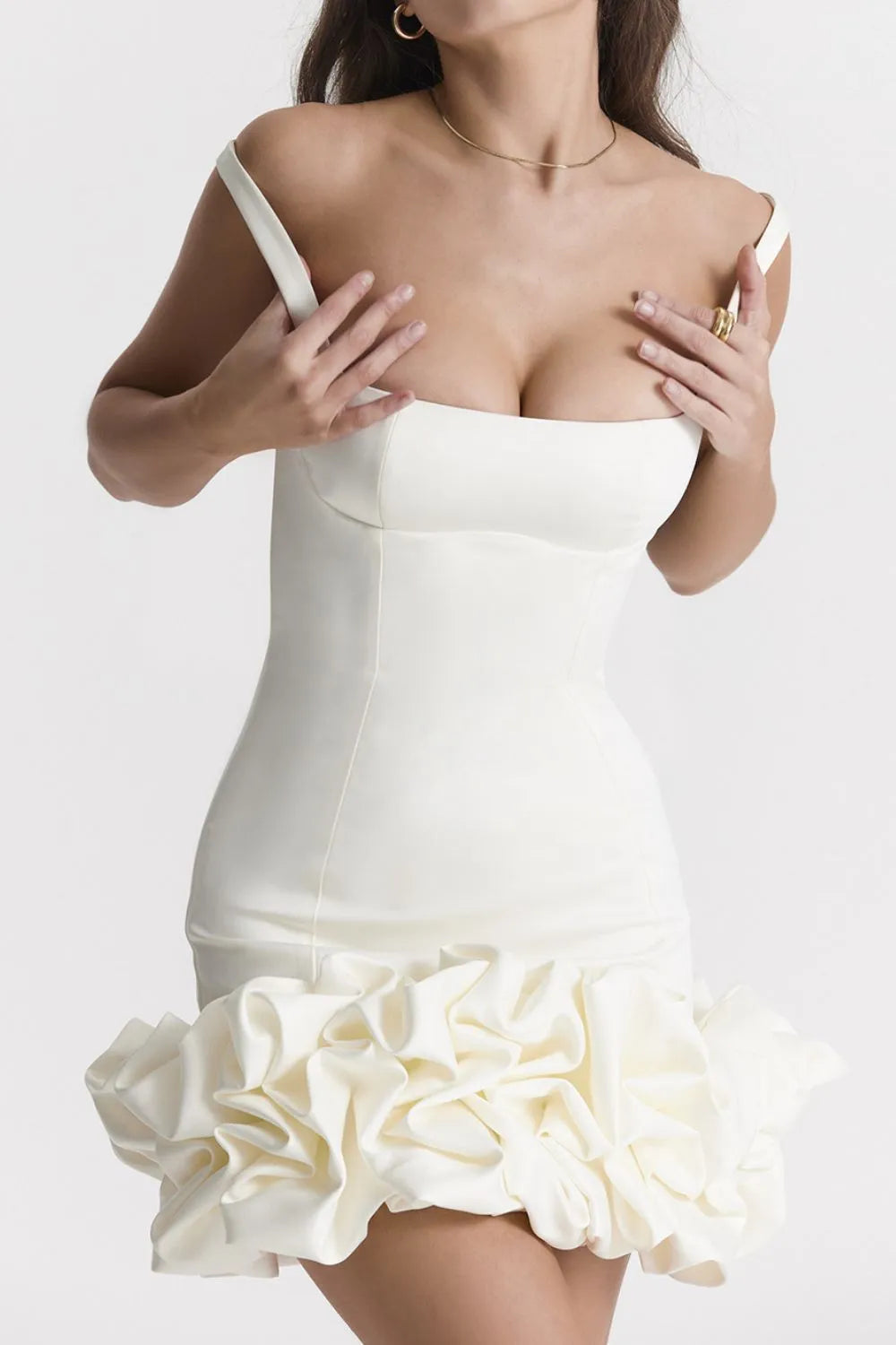 Ruched Square Neck Mini Dress