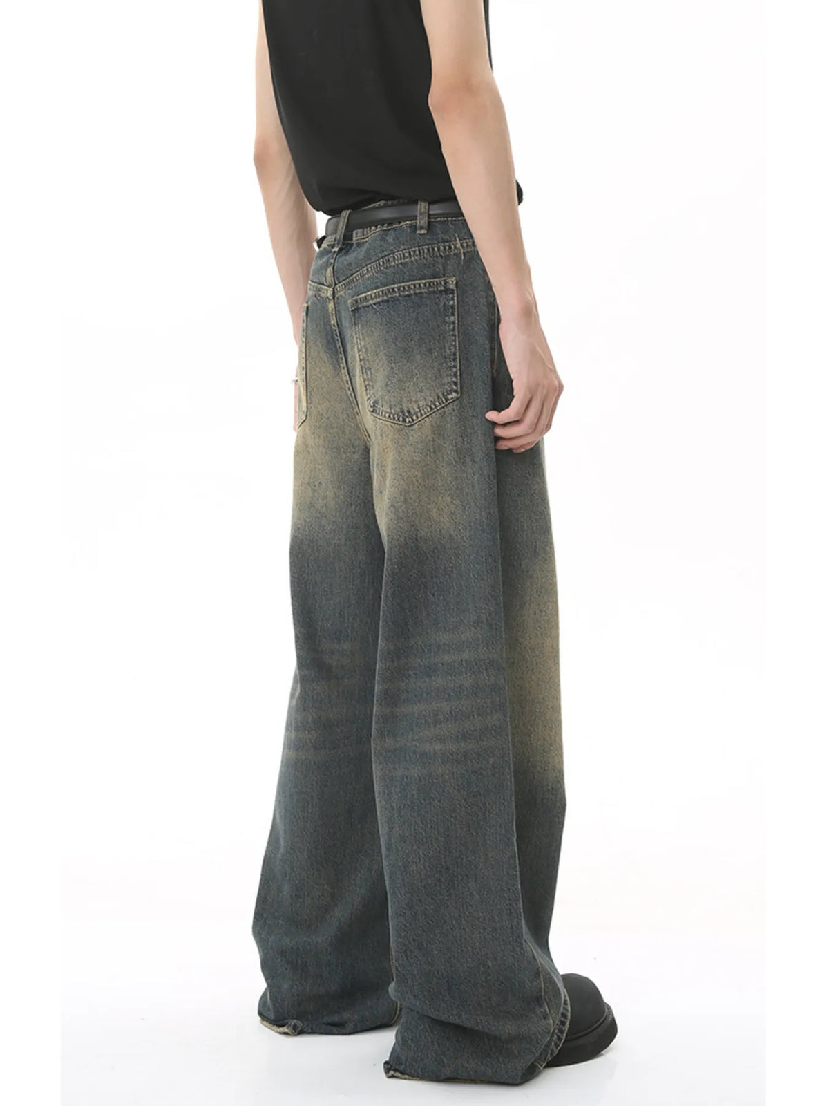 Vintage Wash Wide Leg Jeans in Dark Blue by Firm Stand