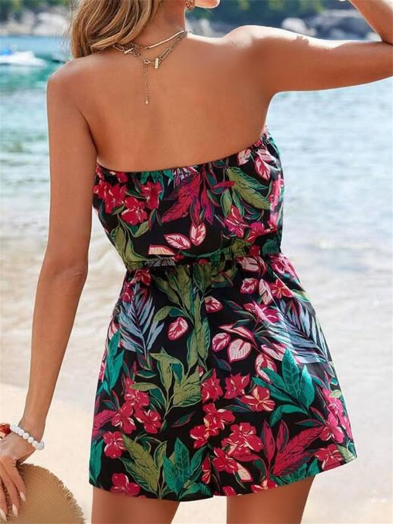Floral Print Strapless Romper