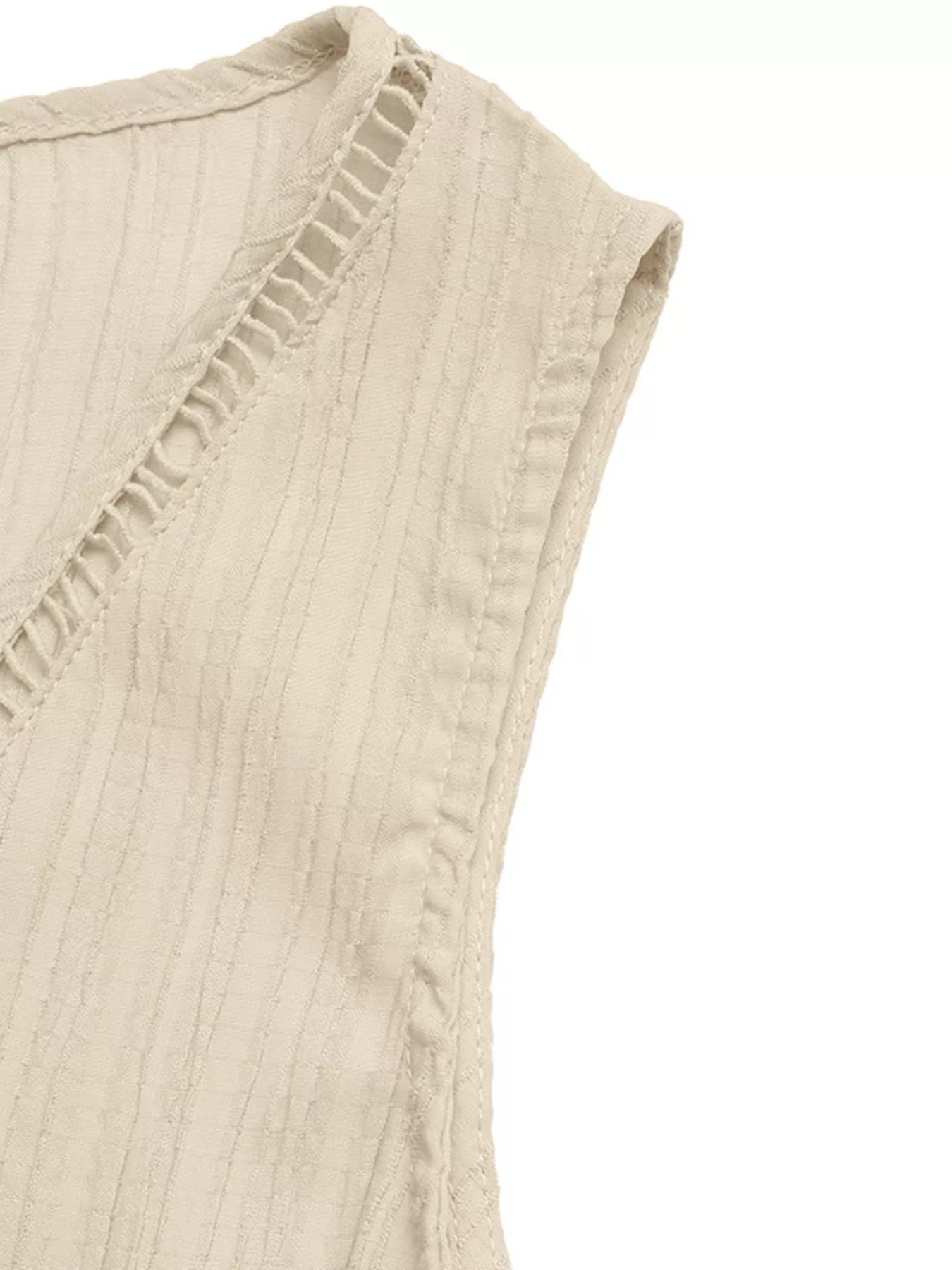 V-Neck Drawstring Waist Wide Leg Jumpsuit in Apricot