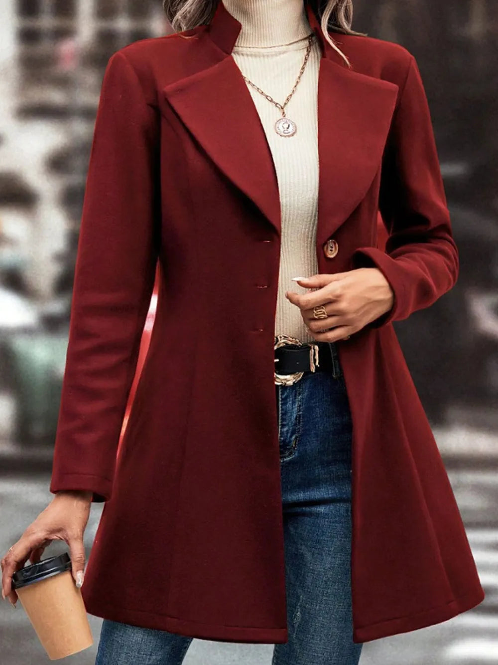 Collared Button-Up Long Sleeve Coat