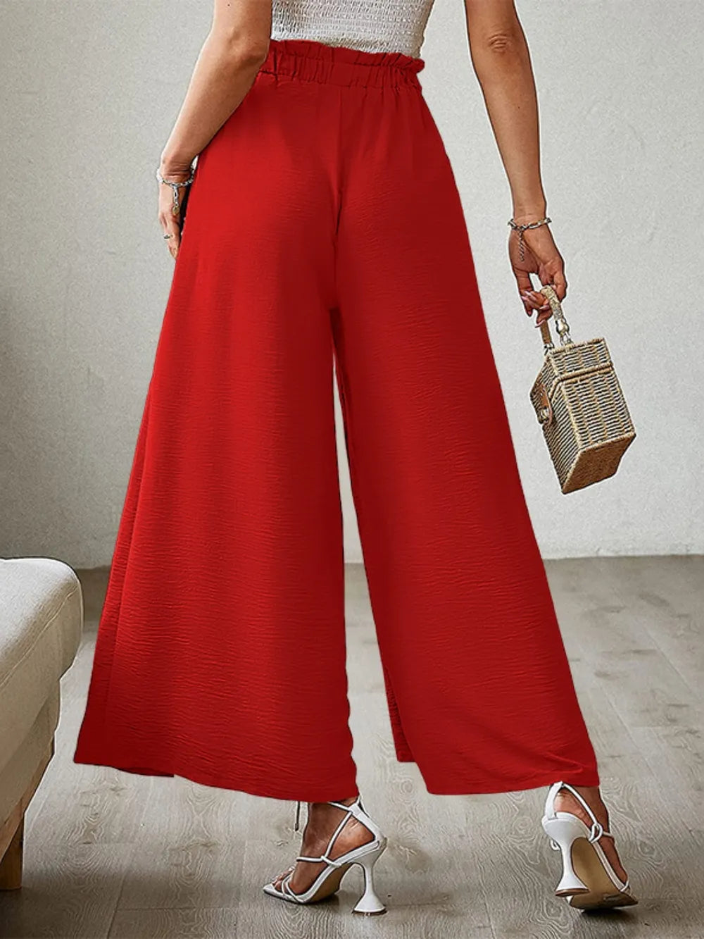 Wide Leg Pants with Tie and Slit