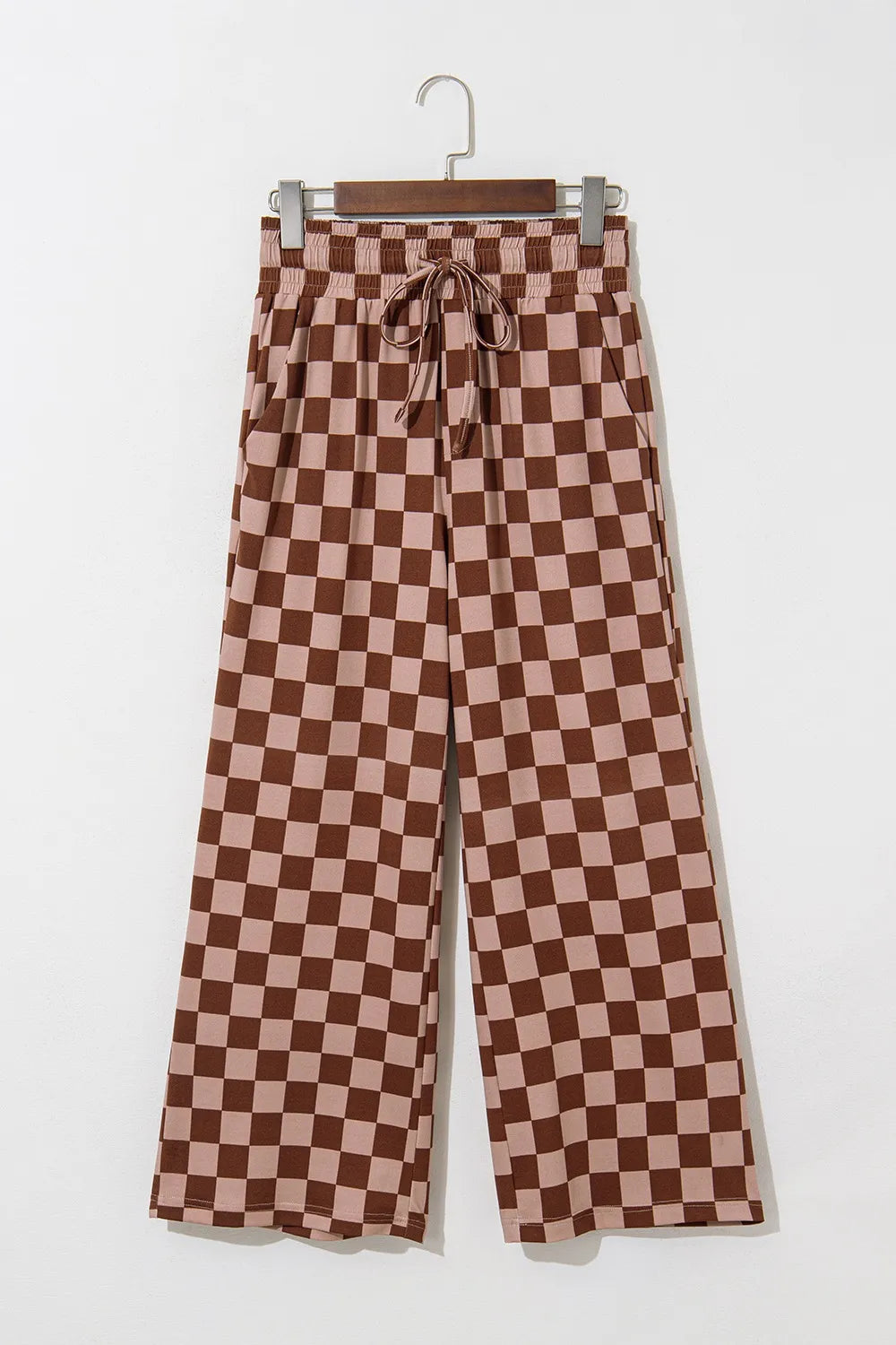 Checkered High-Waist Pants with Drawstring