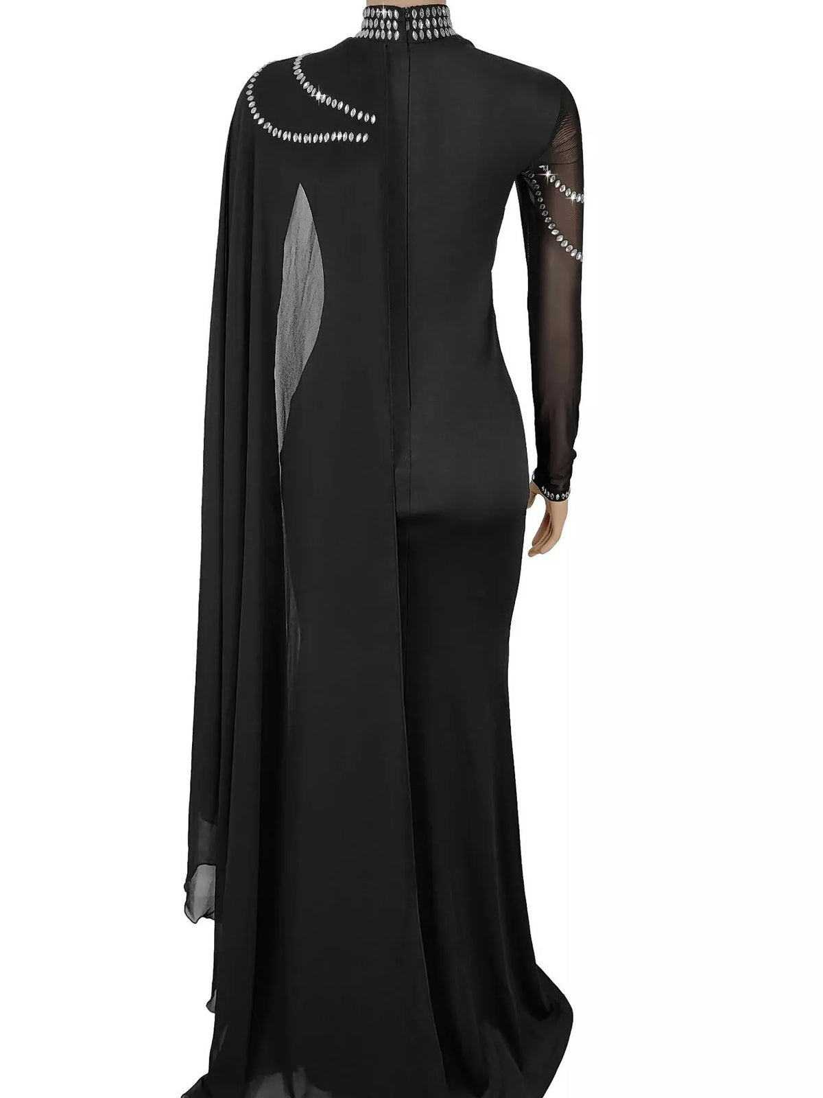 Rhinestone Cape Sleeve Maxi Dress