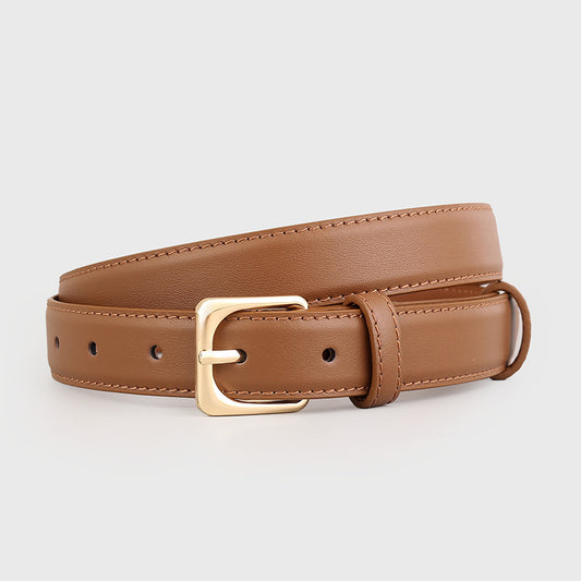 Ilussa Classic Leather Belt with Golden Buckle — Caramel A