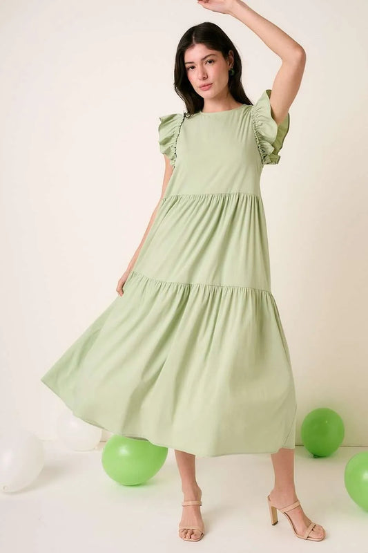 Ruffle Tiered Maxi Dress in Sage by Mittoshop