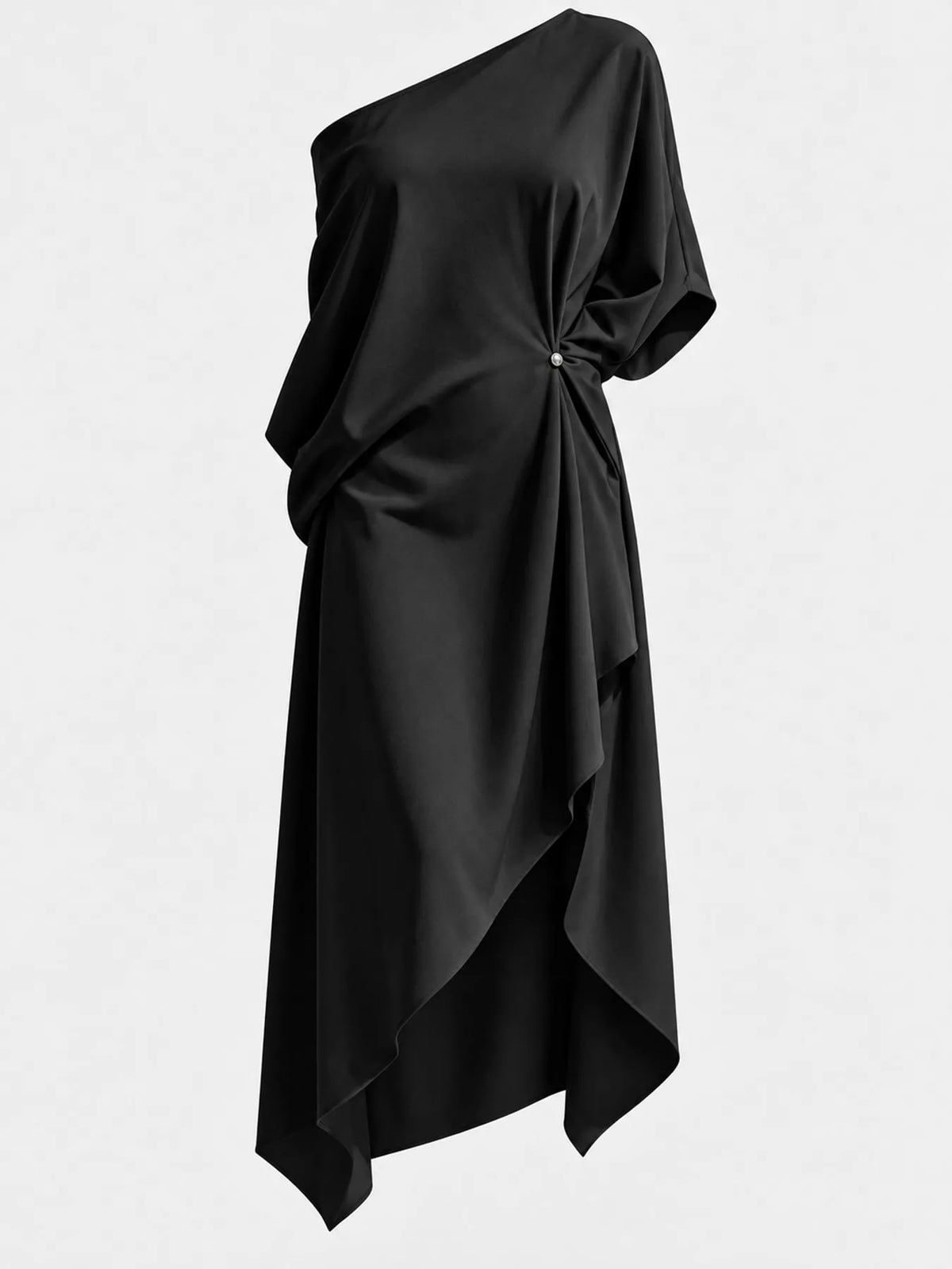 One-Shoulder Asymmetric Hem Midi Dress