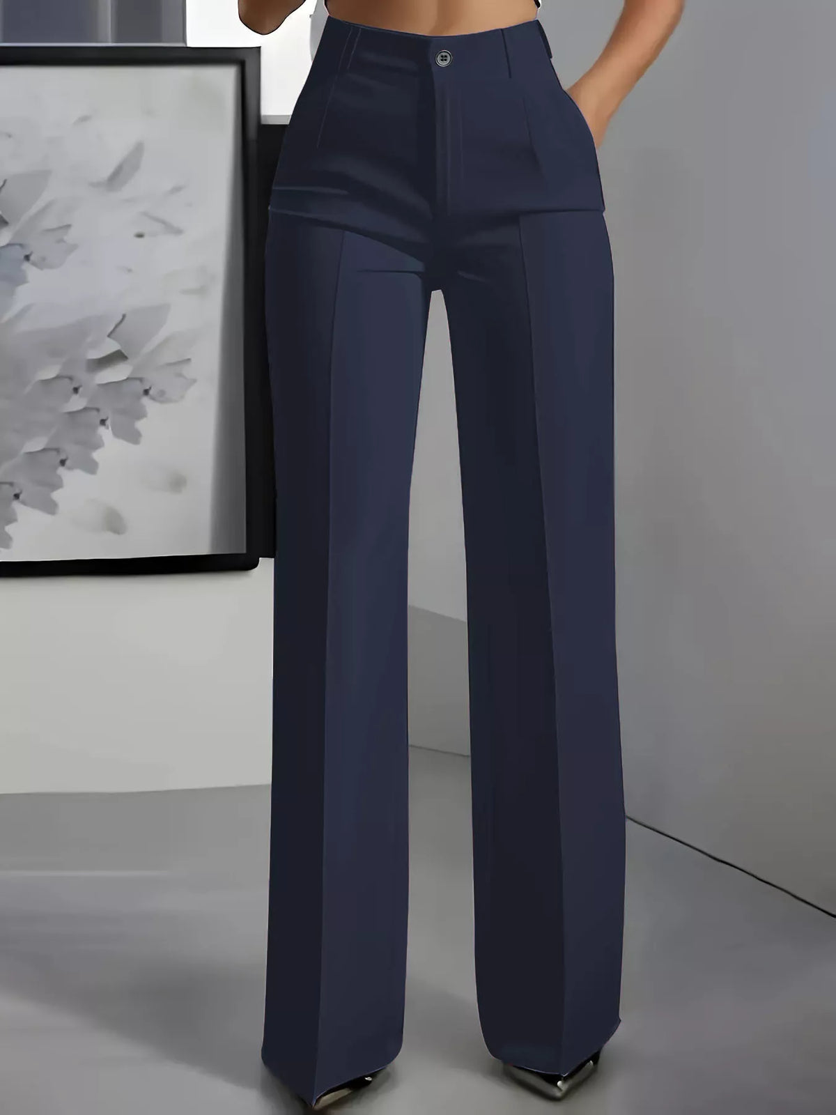 High-Waisted Wide-Leg Pants with Seam Detail