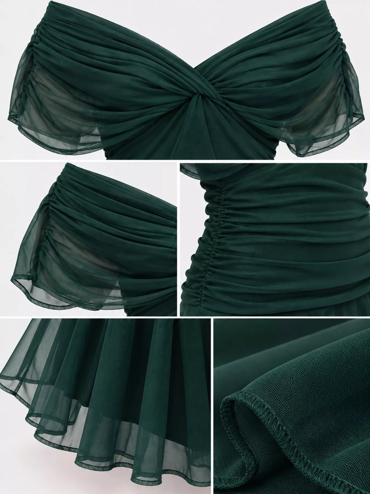 Off-Shoulder Ruched Tulle Evening Maxi Dress