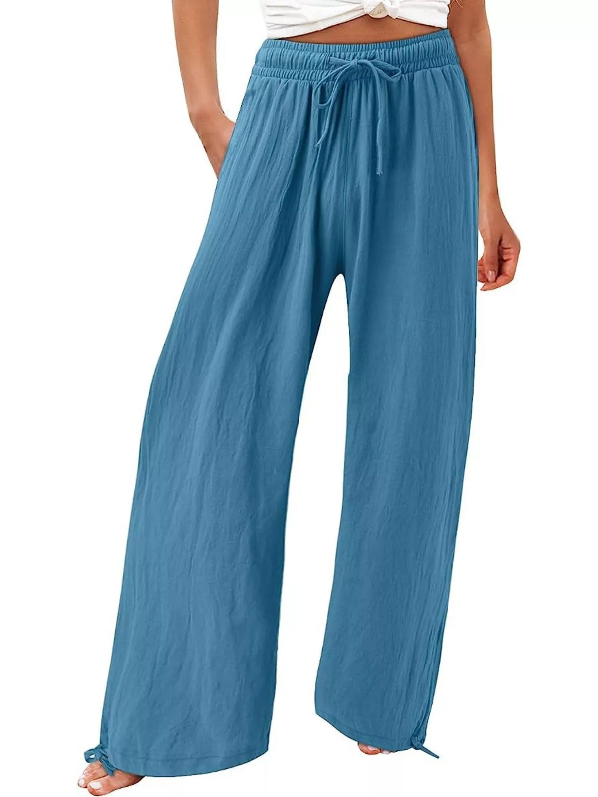 Drawstring Wide-Leg Plus Size Pants