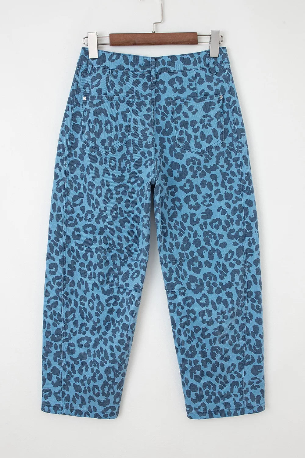 Leopard Print Barrel Leg Jeans in Cerulean