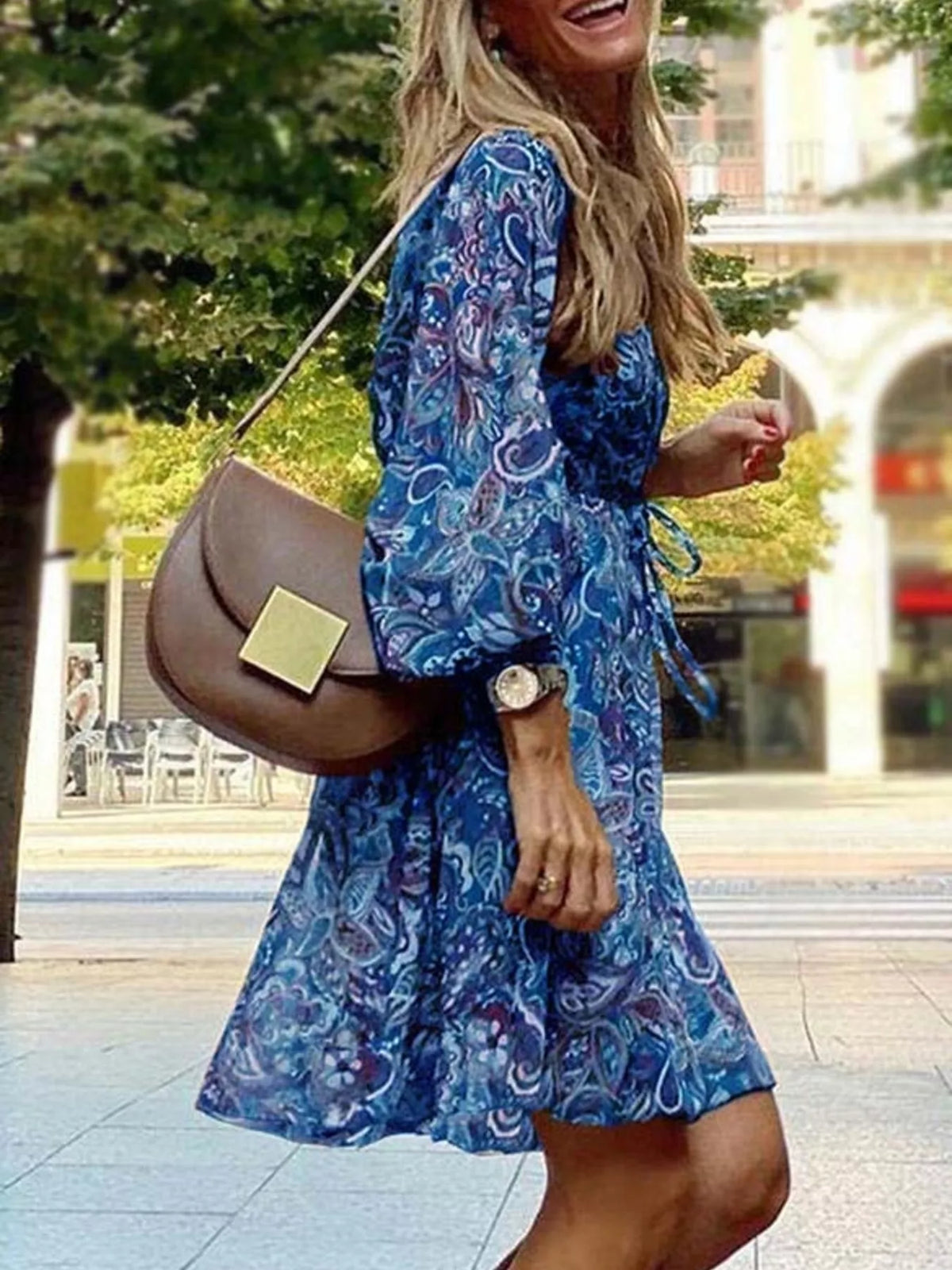 Paisley Print Long Sleeve Mini Dress