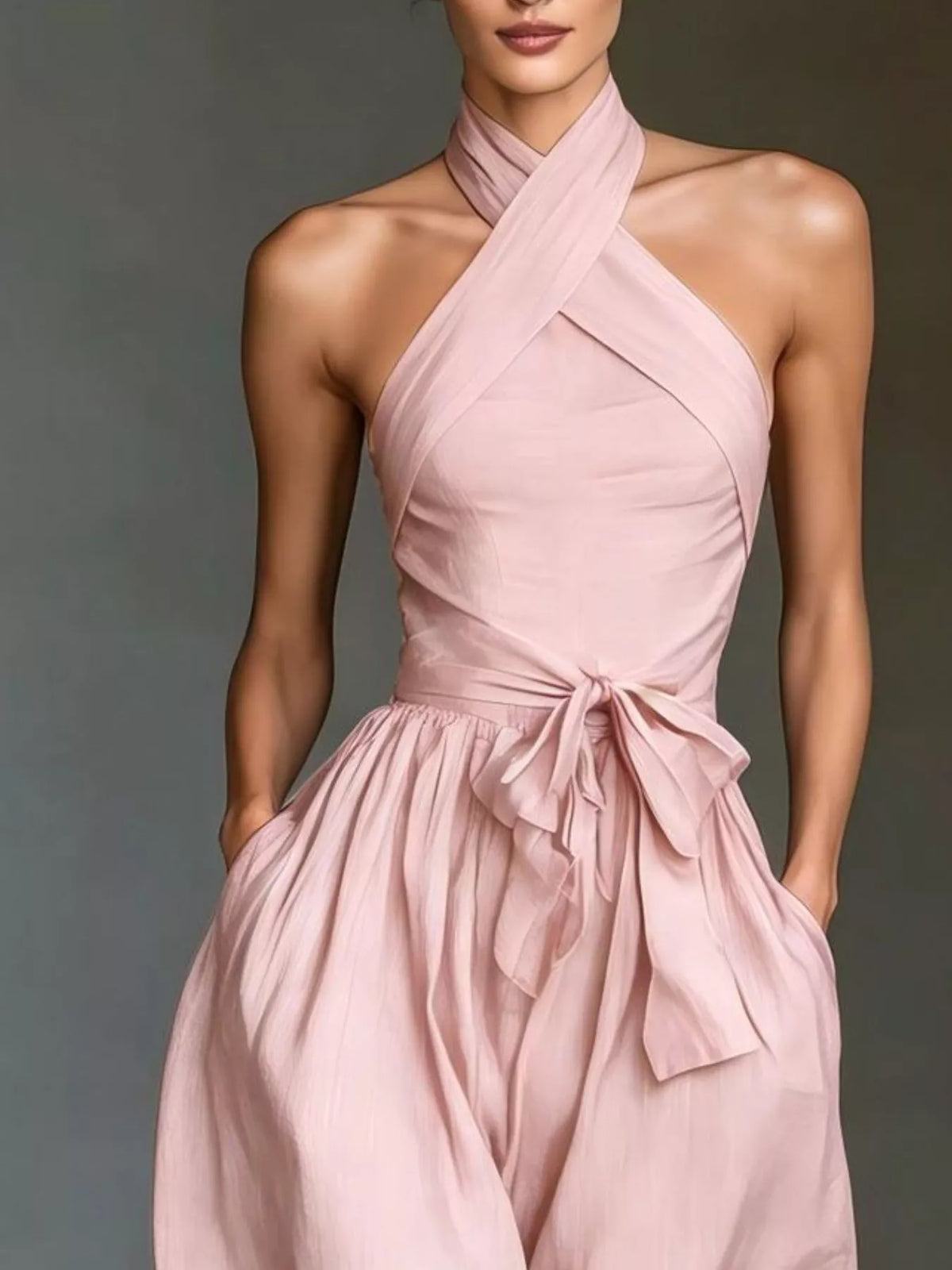 Halter Neck Wide-Leg Jumpsuit with Waist-Tie Detail